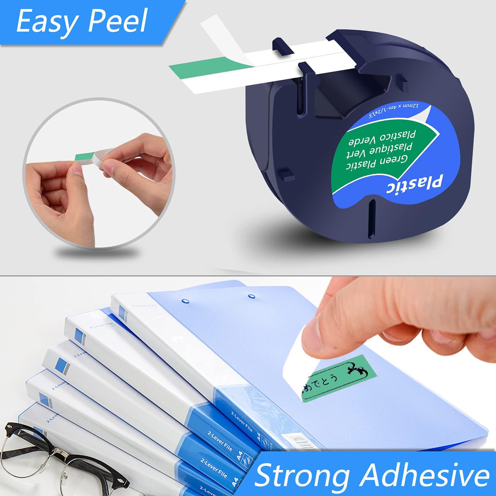 greencycle GREENCYCLE Compatible for Dymo LT 91334 (S0721640) Plastic Label Tape Refills Black on Green 12mm 1/2\" X 4m 13 ft Self-Adhesive Label Maker Tape for LetraTag LT-100T LT-100H QX50 2000 XR, 2 Pack