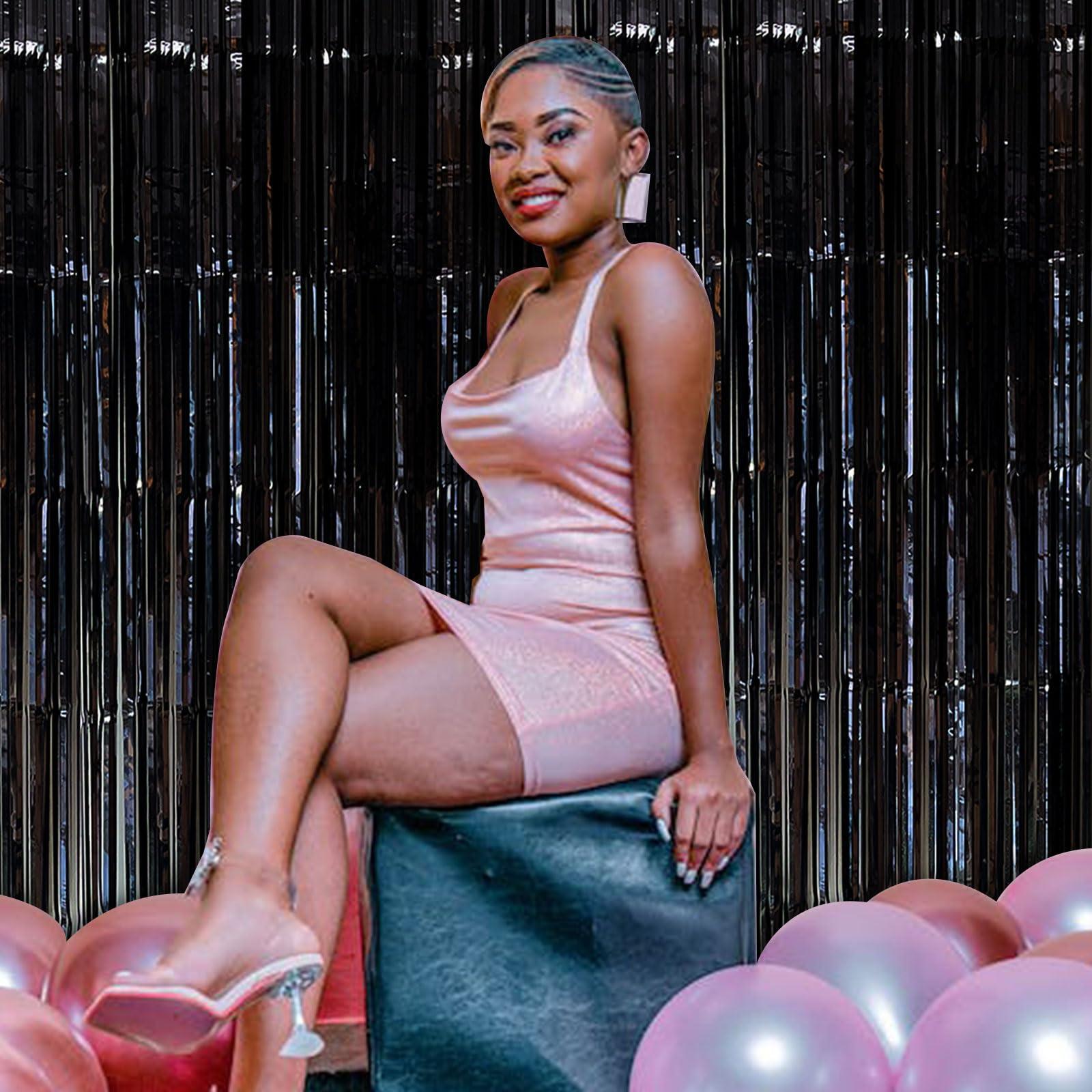 BOMSI Black Party Streamers Foil Fringe Backdrop Curtains Tinsel Streamers Birthday Party Decorations Fringe Backdrop for Birthday Party Graduation Bridal Shower