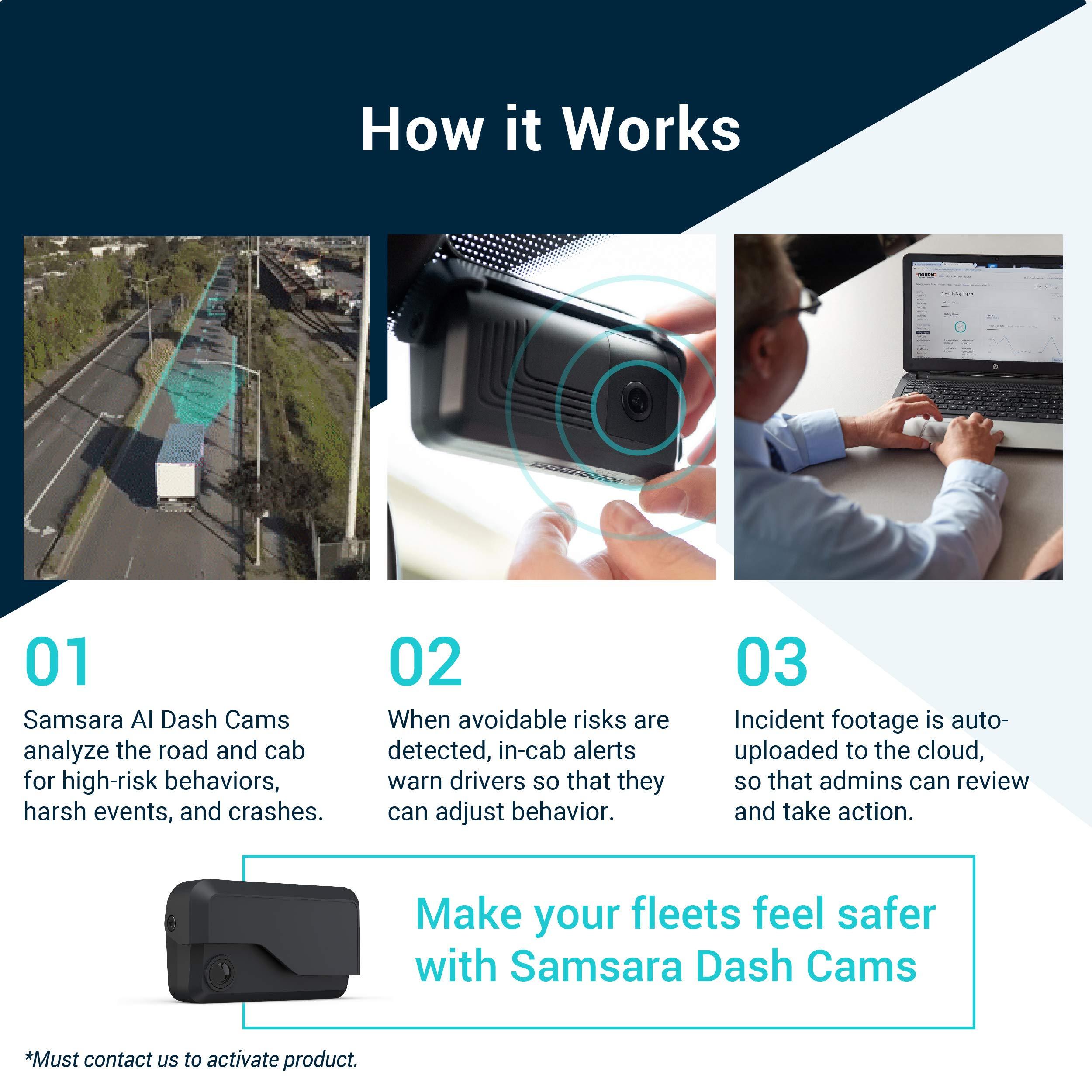 Samsara Samsara CM31 Front-Facing AI Dash Cam with VG34 Cellular Vehicle IoT Gateway and 3-Year License | 121 Semi-Wide Angle , HDR, Motion Detection, Nighttime, Loop Recording