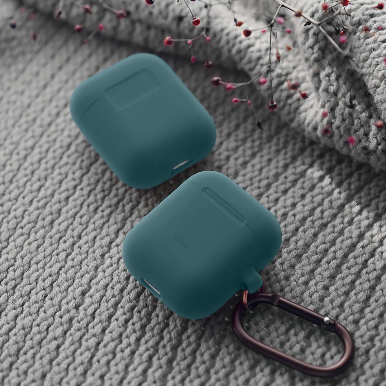 elago elago Silicone Case with Keychain Compatible with Apple AirPods Case 1 & 2, Front LED Visible, Supports Wireless Charging, Protective Silicone [Dark Turquoise]