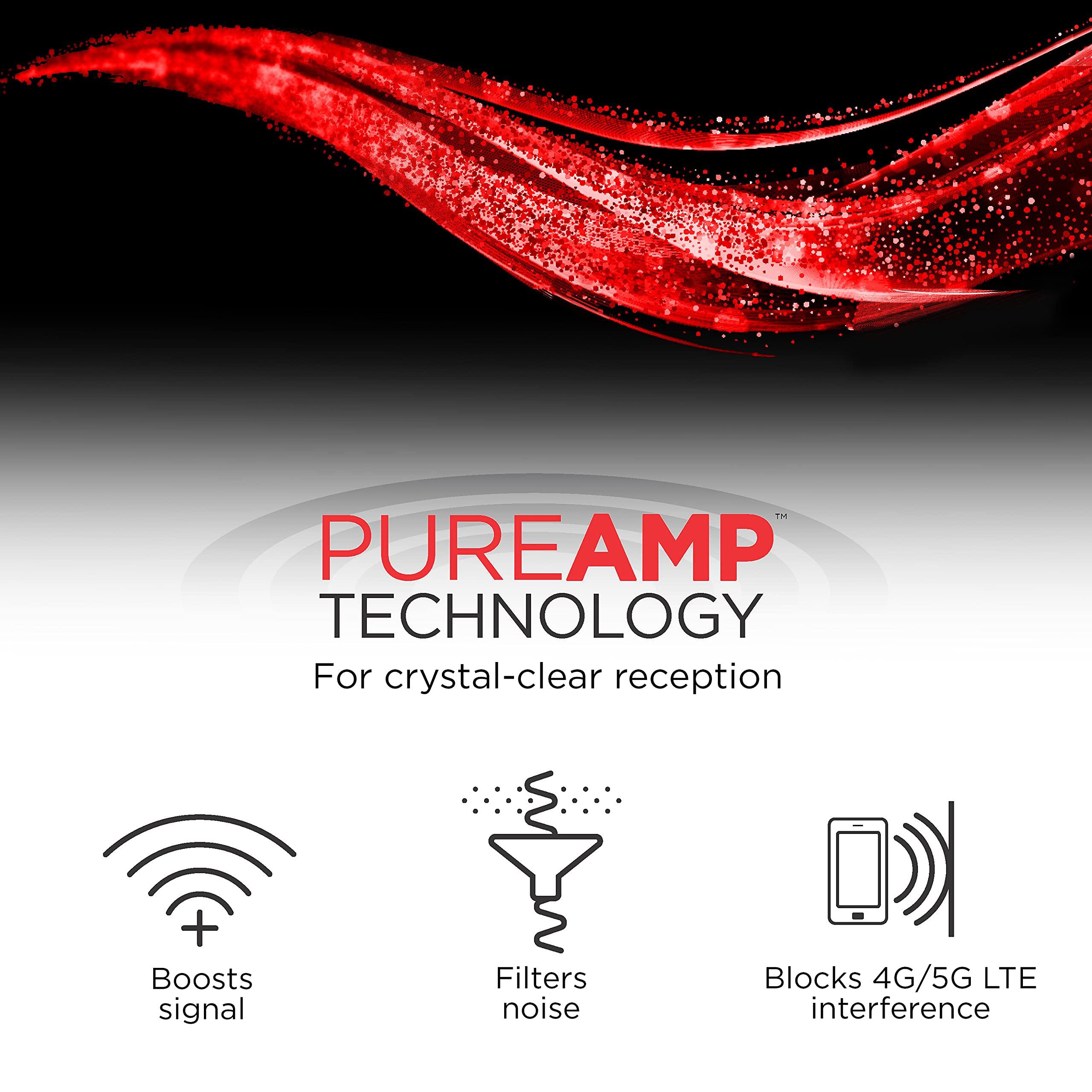 General Electric GE Indoor HD Digital TV Antenna Amplifier, Low Noise Antenna Signal Booster, Clears Up Pixelated Low-Strength Channels, Supports HD Smart TV VHF UHF, AC Adapter, Black, 42178