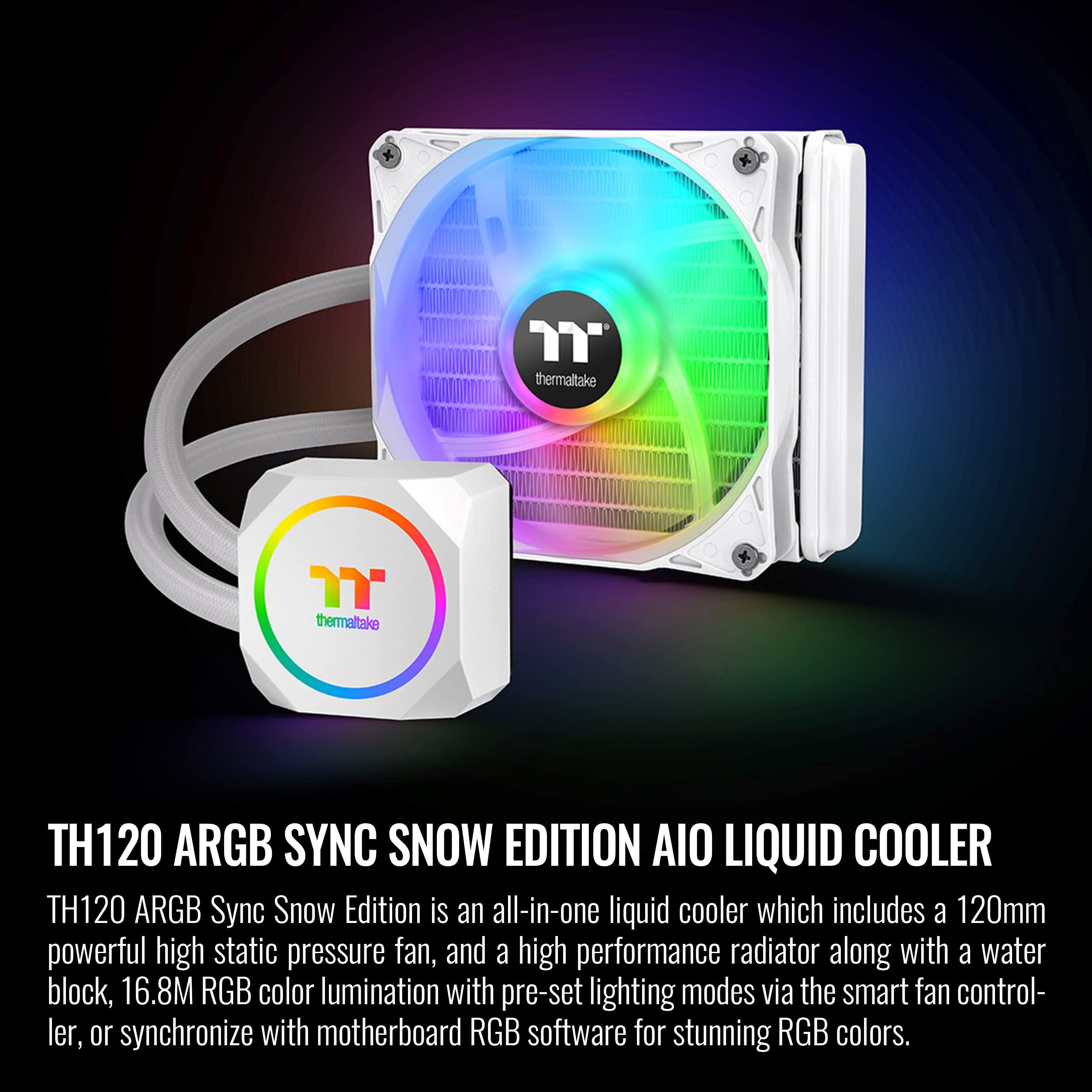 Thermaltake Thermaltake TH120 ARGB Motherboard Sync Snow Edition Intel LGA1700 Ready/AMD AM5 All-in-One Liquid Cooling System 120mm High Efficiency Radiator CPU Cooler CL-W346-PL12SW-A, White