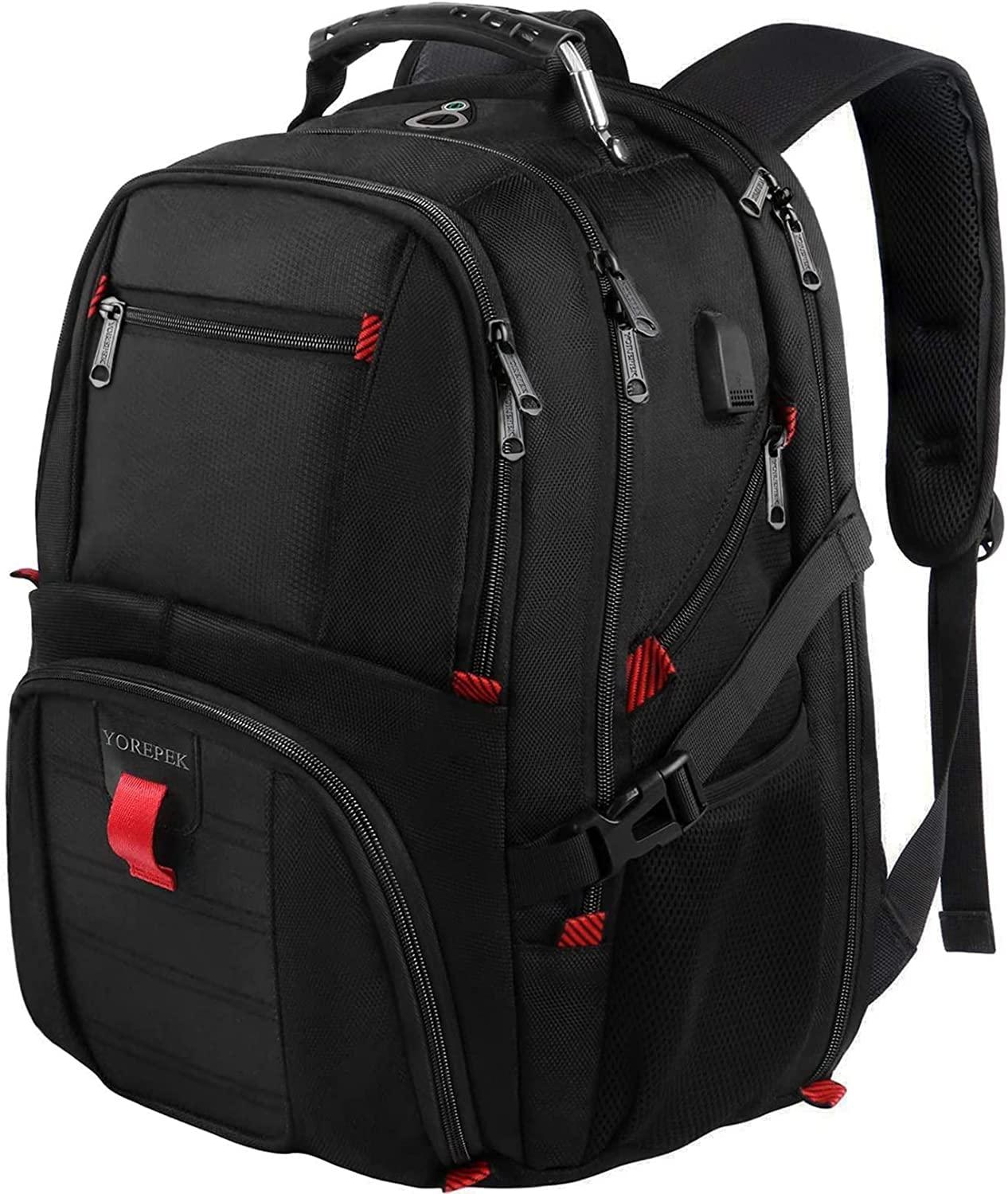 YOREPEK YOREPEK 18.4 Laptop Large Backpacks Fit Most 18 Inch Laptop with USB Charger Port,TSA Friendly Flight Approved Weekend Carry on Backpack with Luggage Strap for Men and Women, Black