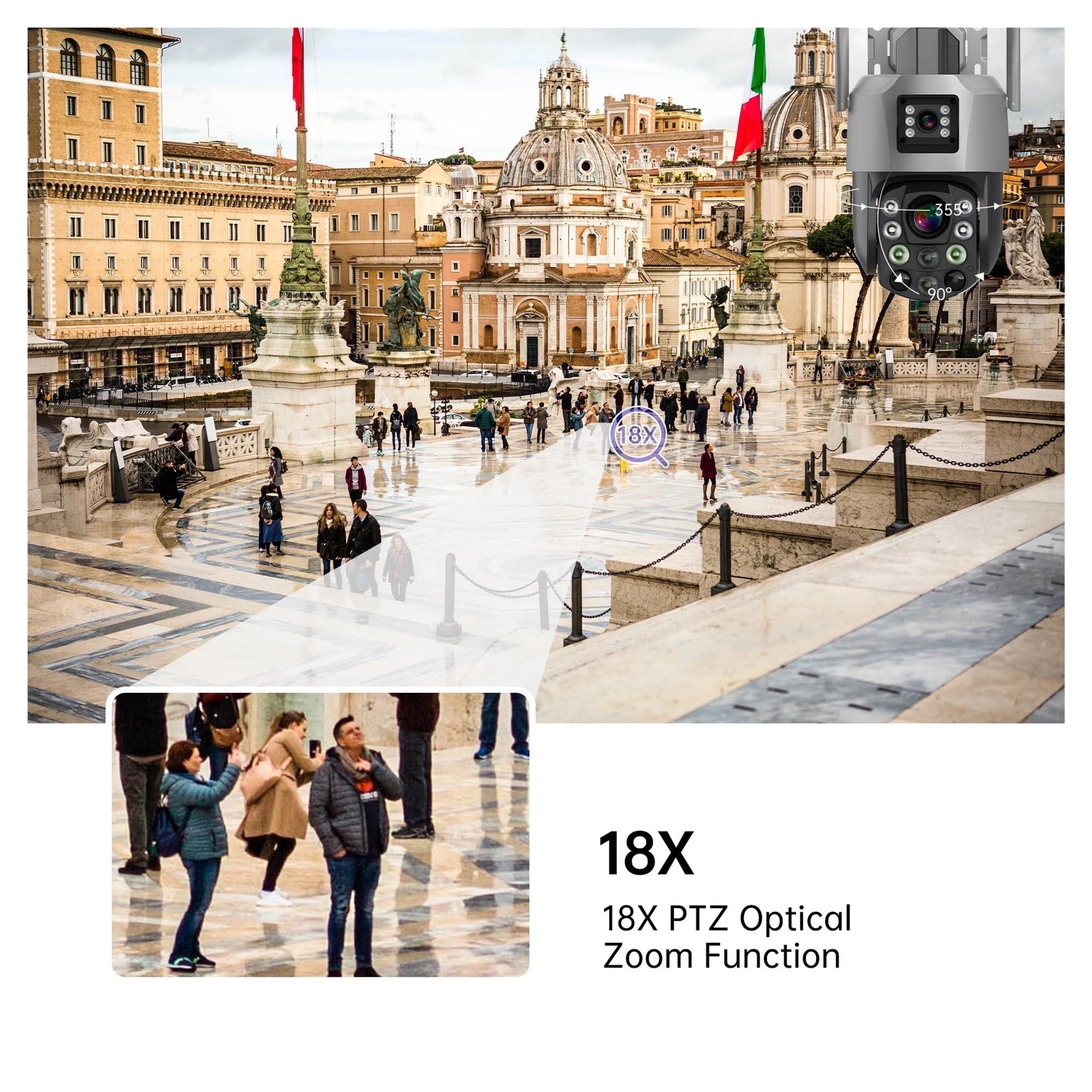 QDVOPHZA QDVOPHZA 8MP 18X Optical Zoom Dual Lens 4G/WiFi IP Camera Full Color Human Detection Wireless PTZ Home Security CCTV Surveillance Monitor(E/U_6MP 4G ADD 64G)