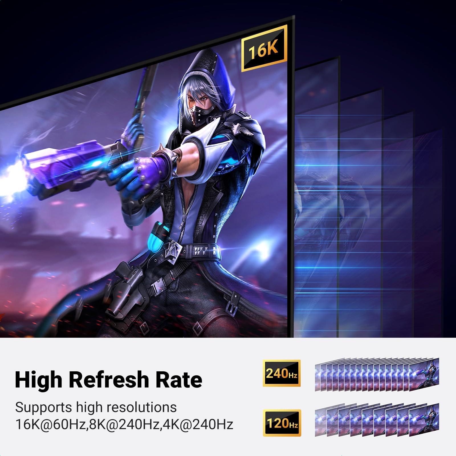 UGREEN UGREEN DisplayPort Cable 2.1 [VESA Certified] DP2.0 80Gbps Support 16K@60Hz 8K@240Hz 4K@240Hz HDR Bundle with 8K HDMI 2.1 Cable 48Gbps 6.6FT, Certified Ultra High Speed HDMI Cord Aluminum