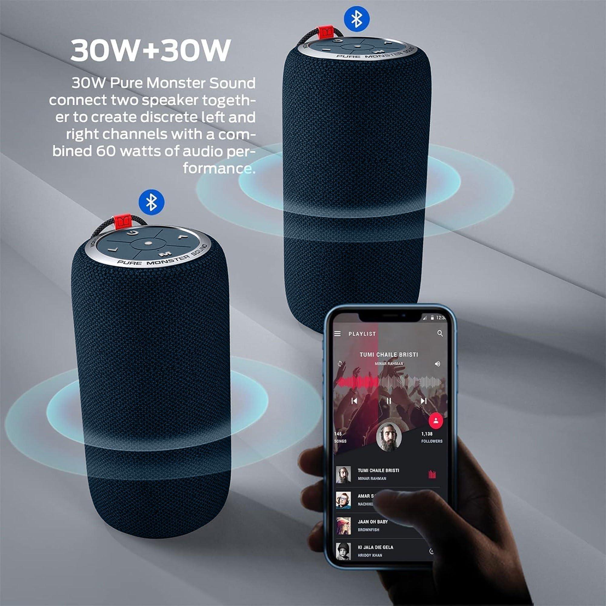 Monster Monster S310 Bluetooth Speaker, Portable Bluetooth Speaker, 30W True Wireless Stereo Pairing Deliver Dynamic Sound, Waterproof Speaker, Bluetooth 5.2 Built-in Mic, 24H, for Family Outdoor