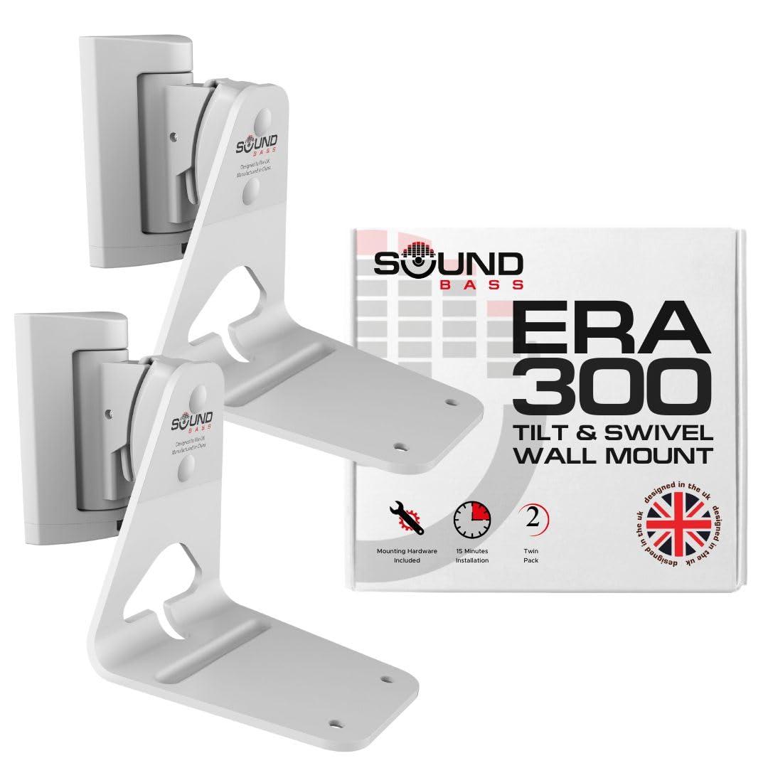 Sound Bass ERA300 Wall Mount Bracket, Tilt and Swivel, White, Twin (2pcs), Compatible with Sonos ERA 300, Effortless Installation, Includes Mounting Kit, Double, Pair