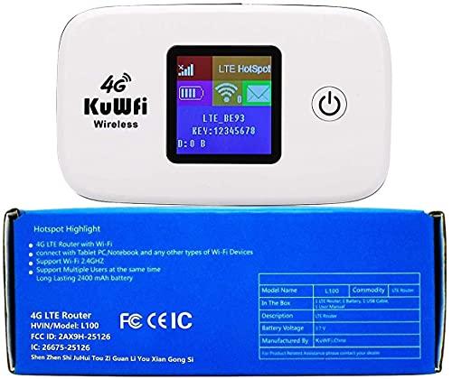 KuWFi KuWFi 4G LTE Mobile WiFi Hotspot Unlocked Wireless Internet Router Devices with SIM Card Slot for Travel Support B1/B3/B5/B7/B8/B20 in Europe Caribbean Africa