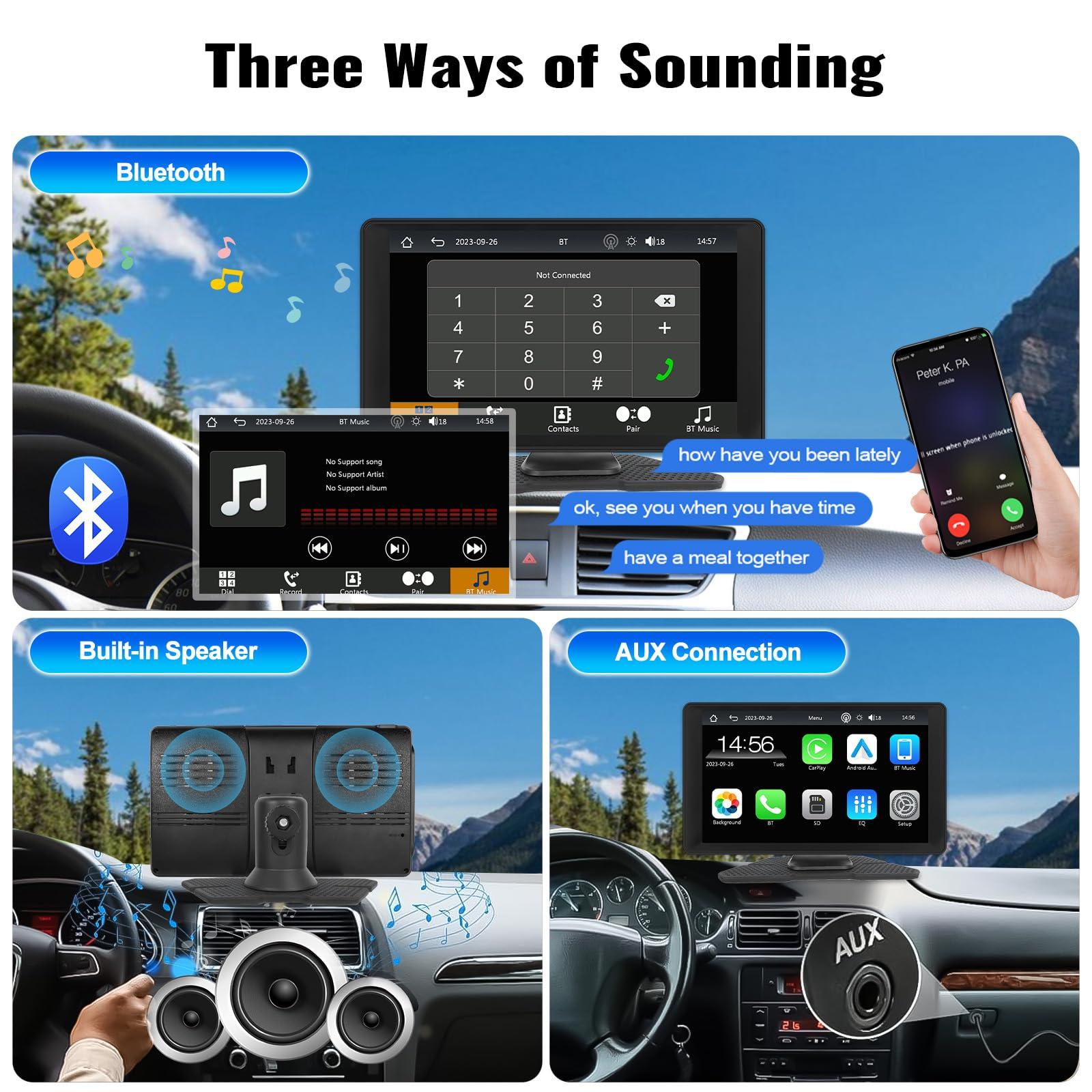 CAMECHO 9 Inch Wireless Car Stereo with Apple Carplay Android Auto Portable Car Play Touch Screen Car Radio Stereo with Siri/EQ/AUX/FM/Bluetooth Drive Mate
