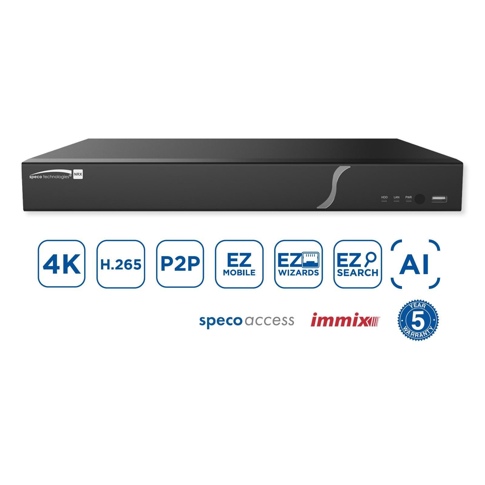 Speco Technologies Speco N8NRX4TB 8-Channel 8K H.265 NVR with Facial Recognition and Smart Analytics, 4 TB