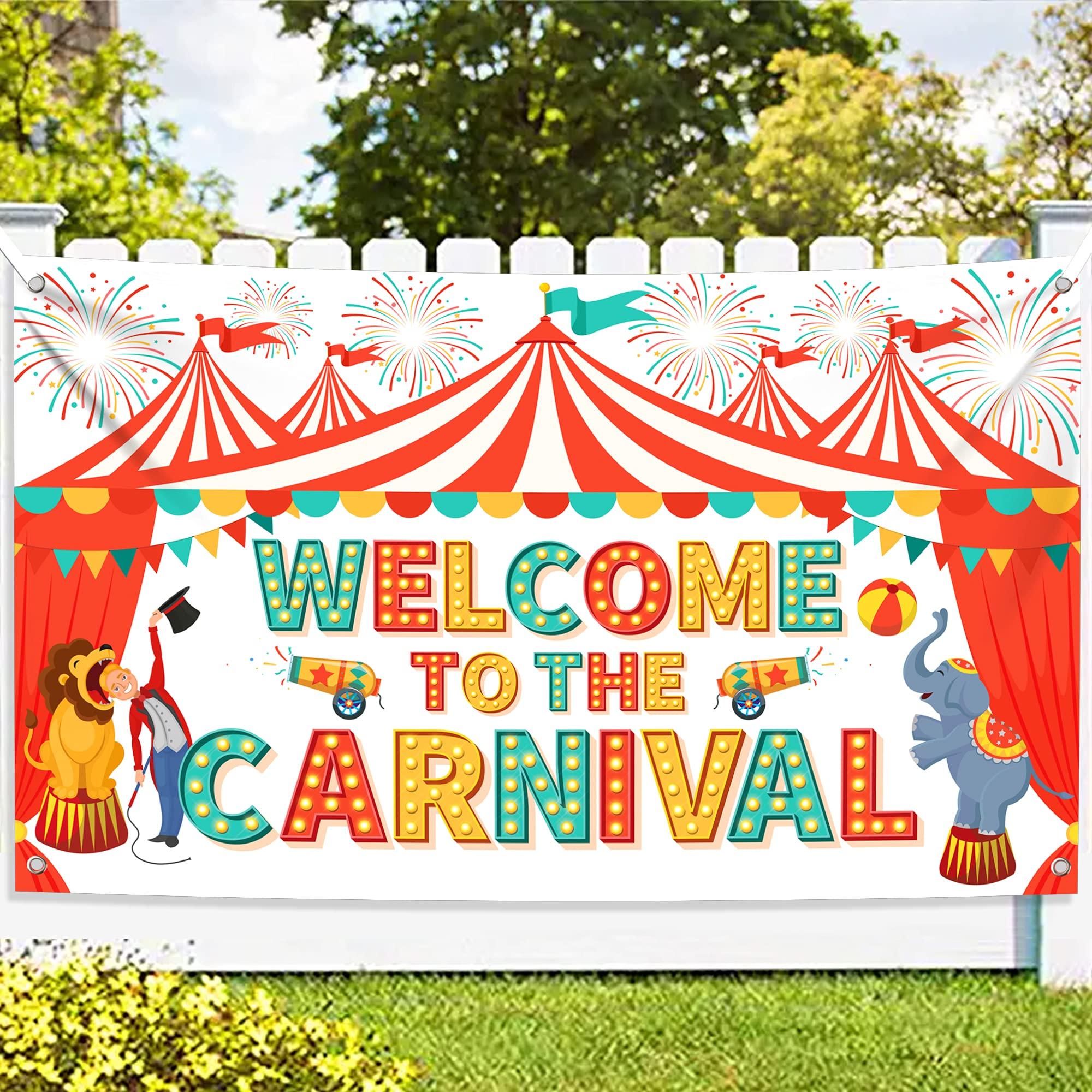 KatchOn KatchOn, XtraLarge Welcome To The Carnival Backdrop - 72x44 Inch | Carnival Photo Booth Backdrop - Large, 72x36 Inch | Carnival Decorations, Carnival Backdrop | Carnival Theme Party Decoration