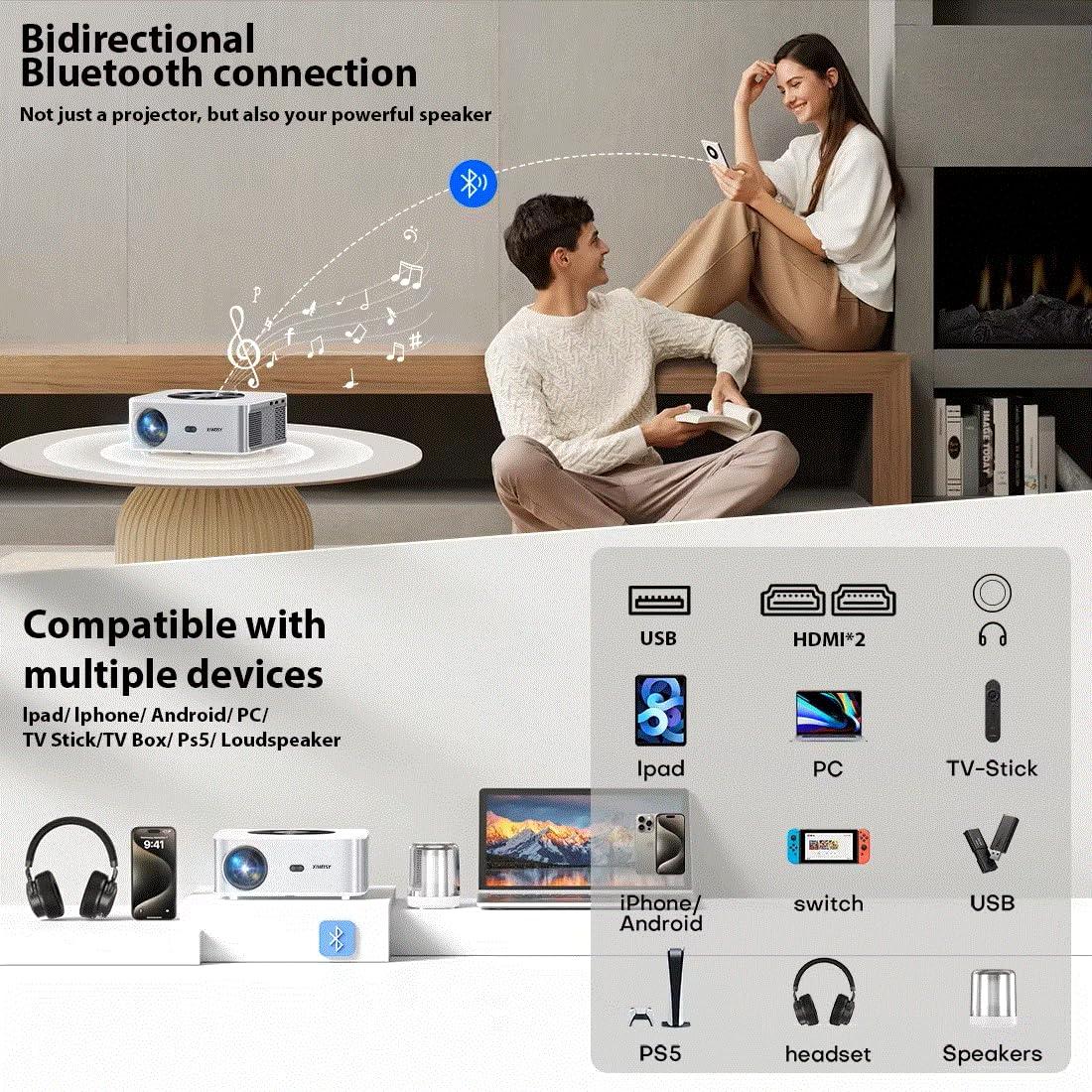 DirectNine Basics 8k 25000 Lumens 800ANSI Full HD 3D Android Projector with Auto Focus/Keystone LED Projector for Home Cinema Projectors