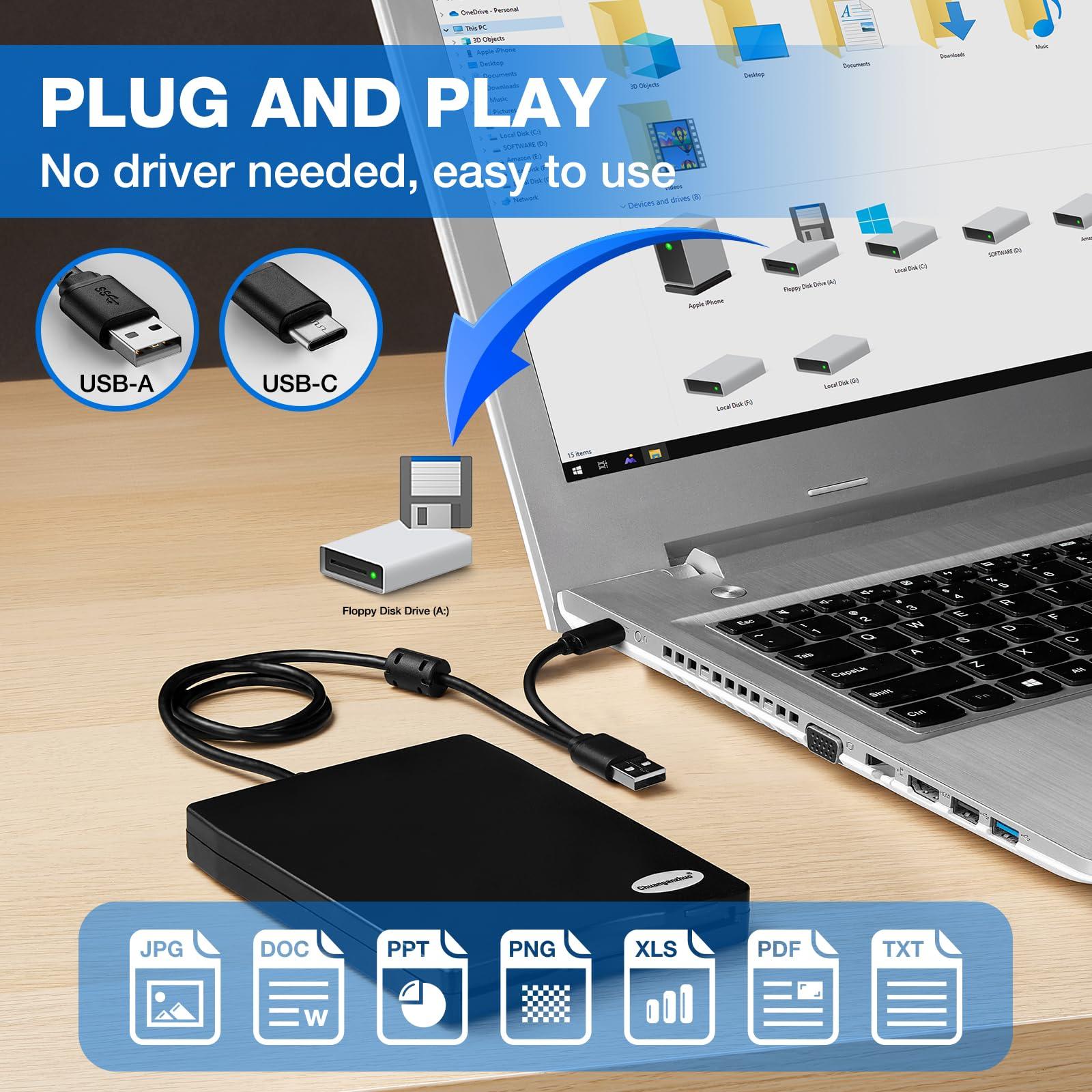 Chuanganzhuo Chuanganzhuo Floppy Disk Reader 3.5 inch External USB Floppy Disk Drive Floppy Disc Reader for PC Laptop Windows 11/10 (Frosted Texture, 3.5 Inch)