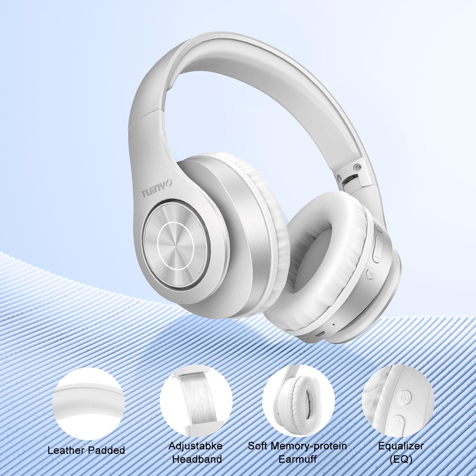 TUINYO TUINYO Bluetooth Headphones Wireless, Over Ear Stereo Wireless Headset 40H Playtime with deep bass, Soft Memory-Protein Earmuffs, Built-in Mic Wired Mode PC/Cell Phones/TV-White