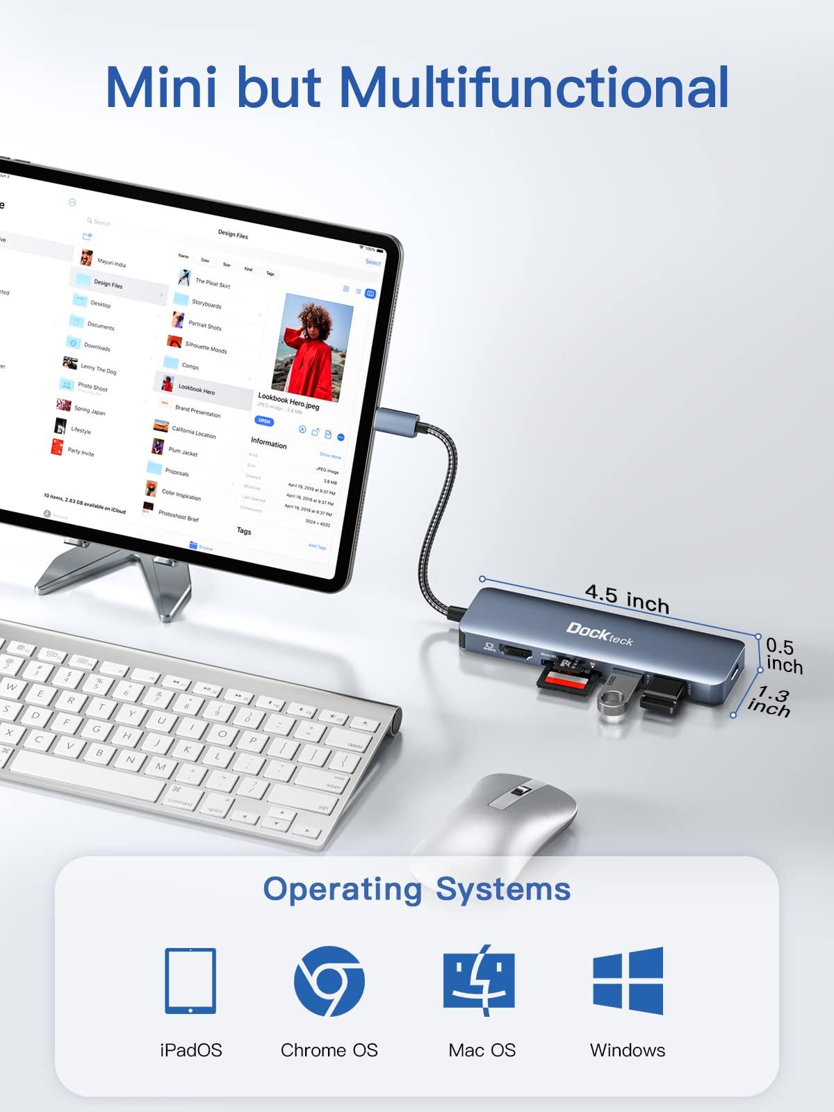 dockteck USB C Hub Multiport Adapter - Dockteck 6 in 1 USB C Dock with 100W PD, 4K 60Hz HDMI, USB 3.0, SD/TF Card Reader, USBC Hub for MacBook Pro Air Microsoft Surface Pro