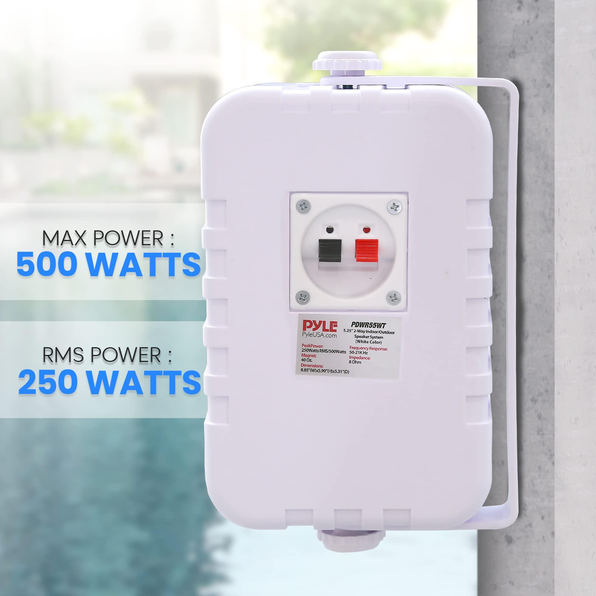 Pyle PyleUsa Indoor Outdoor Speakers Pair-500 Watt Dual Waterproof 5.25 2-Way Full Range Speaker System w/ 1/2High Compliance Polymer Tweeter - in-Home, Boat, Marine,Deck,Patio,Poolside (White) PDWR55WT