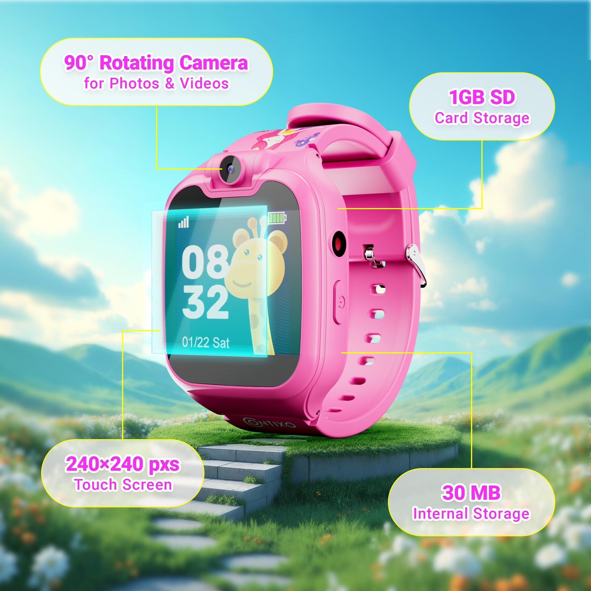 Contixo Contixo Kids Smartwatch - Educational Watch with Games, Camera, Music Player, Alarm, Customizable Wallpaper - for Boys & Girls Ages 4-12 (Pink)