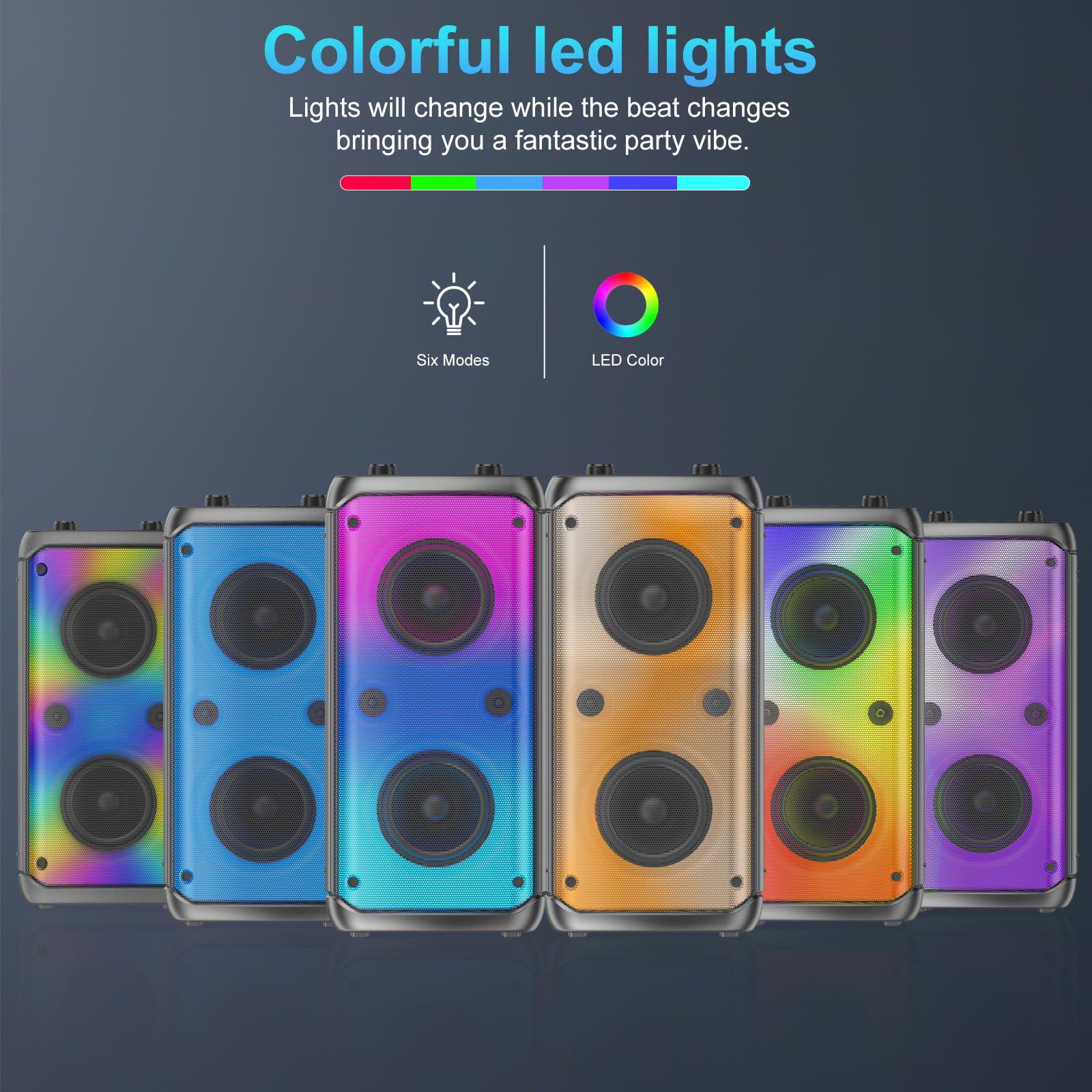 TAMPROAD TAMPROAD Bluetooth Speaker, 80W Peak Wireless TWS Portable Outdoor Party Speakers with Subwoofer, Deep Bass, LED Colorful Lights, Loud Stereo Sound Boombox with Radio for Home, Camping, Travel