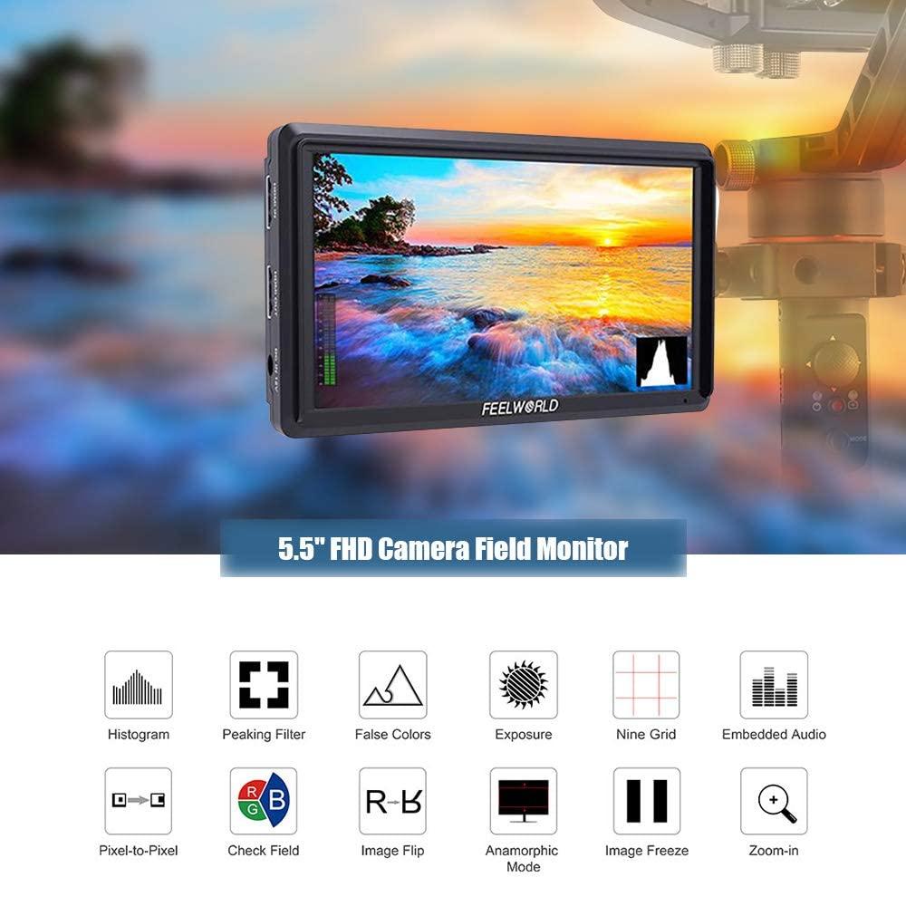 FEELWORLD FEELWORLD FW568 5.5 Inch 4K DSLR Camera Field Monitor IPS Full HD 1920x1080 Support HDMI Input Output Tilt Arm with Battery and Charger
