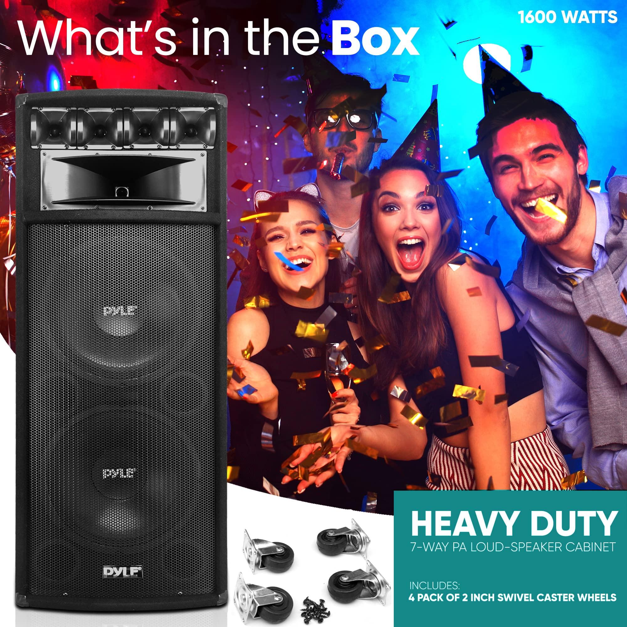 Pyle Pyle Portable Cabinet PA Speaker System - 1600 Watt Outdoor Stereo Sound Speakers w/ Dual 12\" Woofers, 3.4\" Piezo Tweeters, 5\"x12\" Super Horn Midrange, Crossover Network