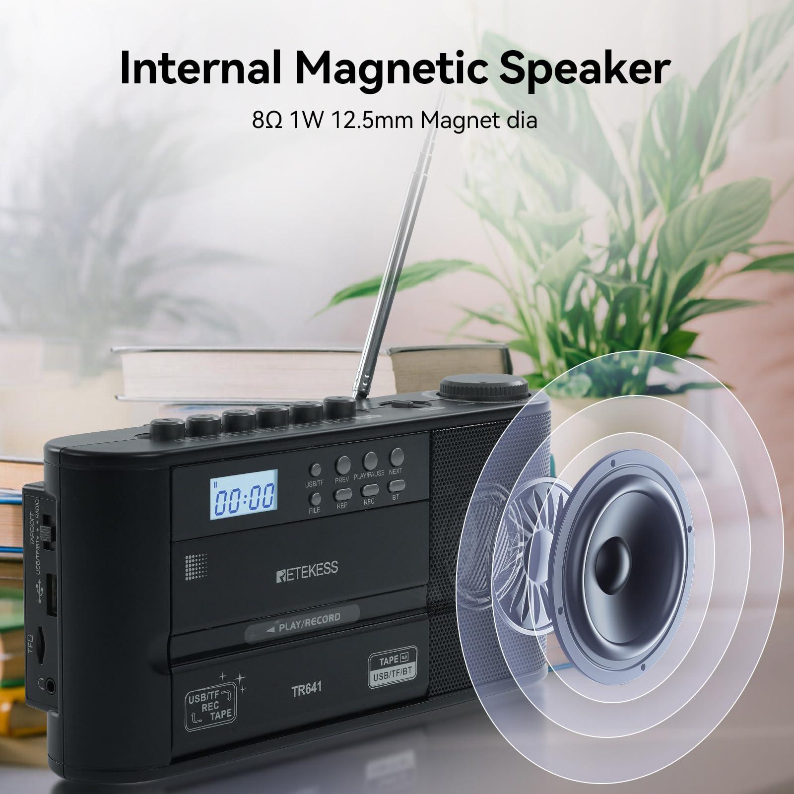 Retekess Retekess TR641 Cassette Player Recorder, Cassette to Digital Converter, AM/FM Radio, Boombox with Earphone Jack, USB/TF, Wireless Connection, Battery or AC Powered