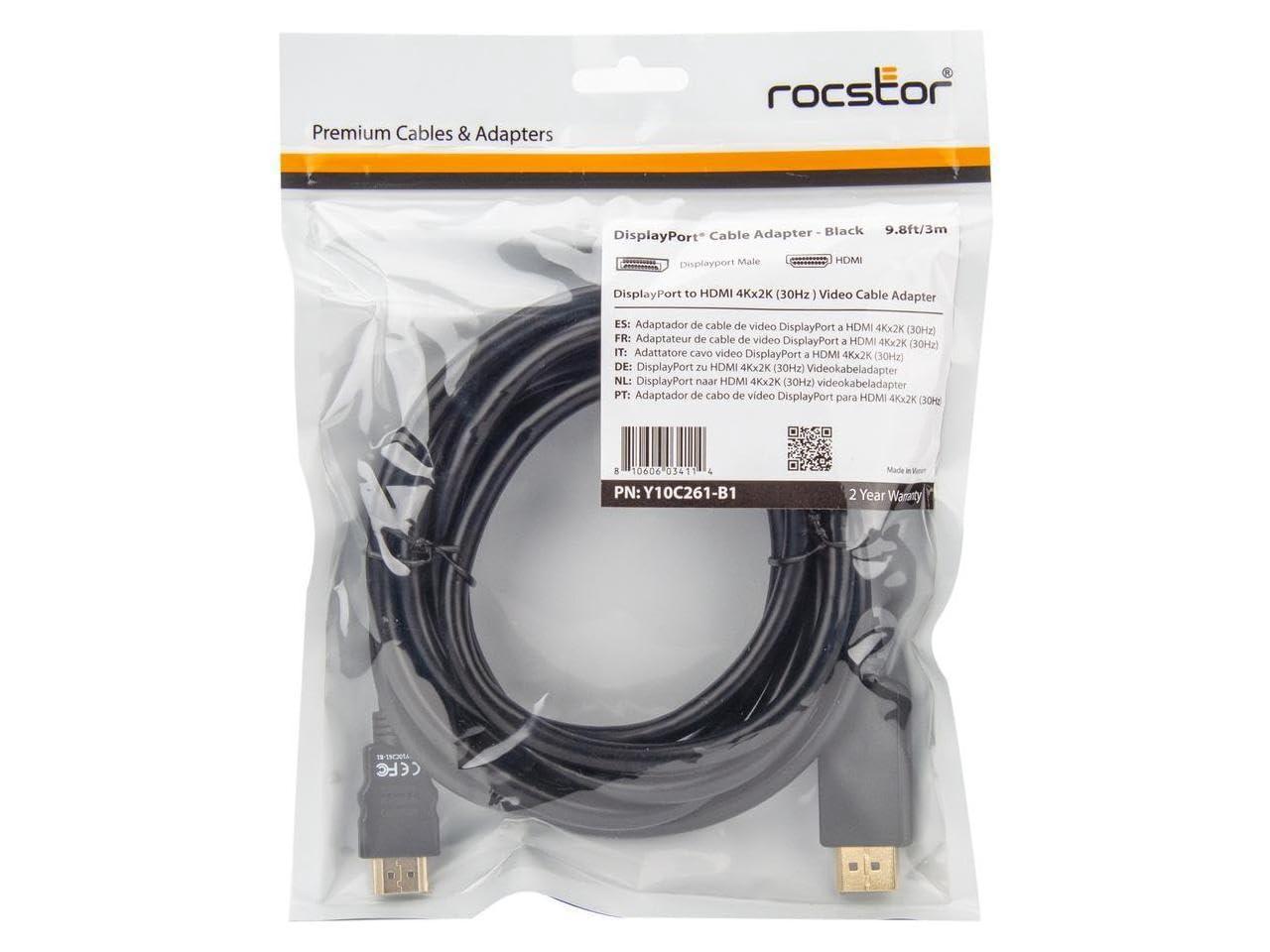 Rocstor Rocstor Premium DisplayPort to HDMI Converter Cable M/M- 6 ft (2m) - 4K - Compatible with DP Enabled Computers and HDMI 4K Monitors, televisions and projectors - Supports Resolutions up to 4K