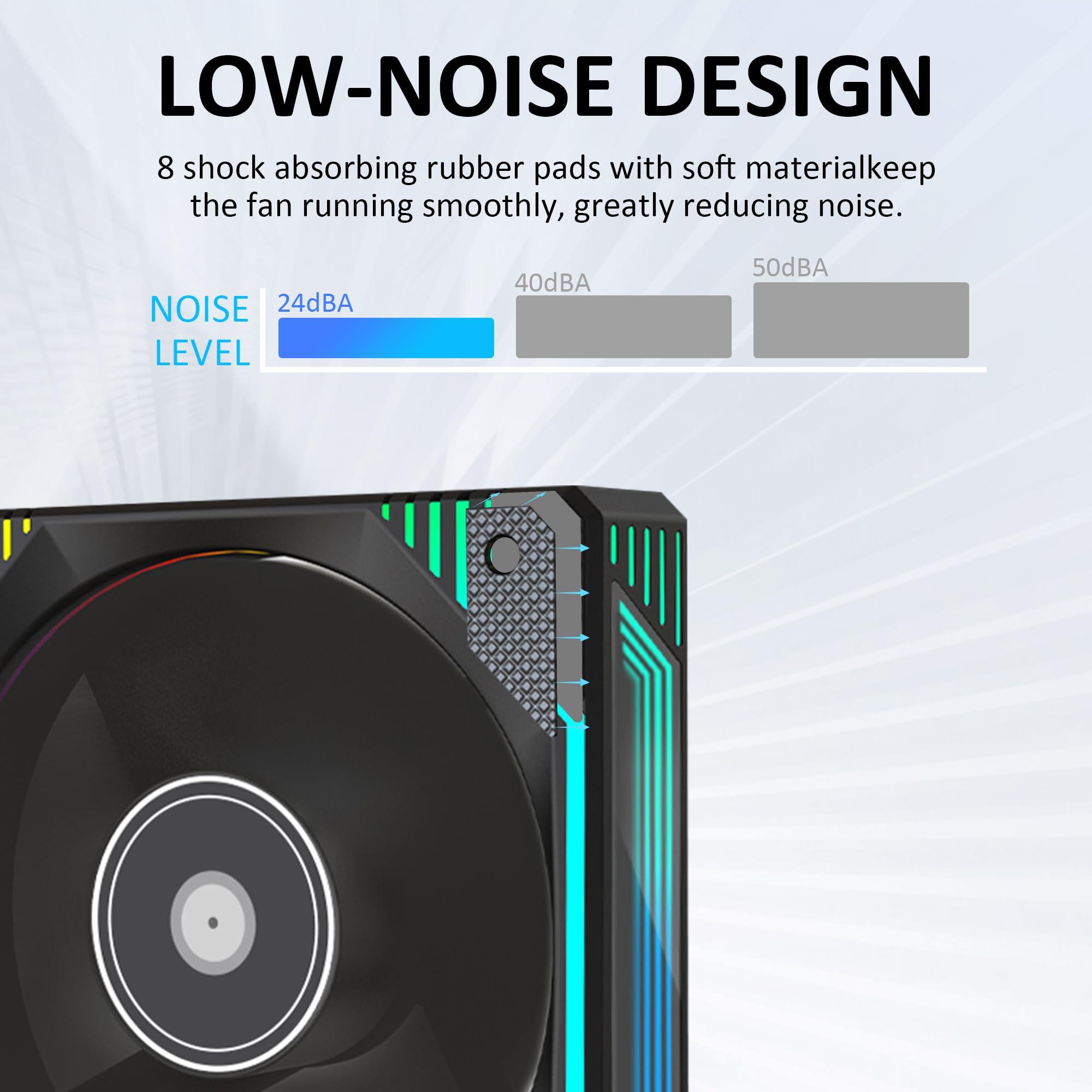 PANO-MOUNTS PANO-MOUNTS 120mm Infinity Mirror RGB Computer Fans 12V 6Pin Gaming PC LED CPU Case Cooler Chassis Quiet Fans with Adjustable Color Controlled by Remote 3-Pack Black