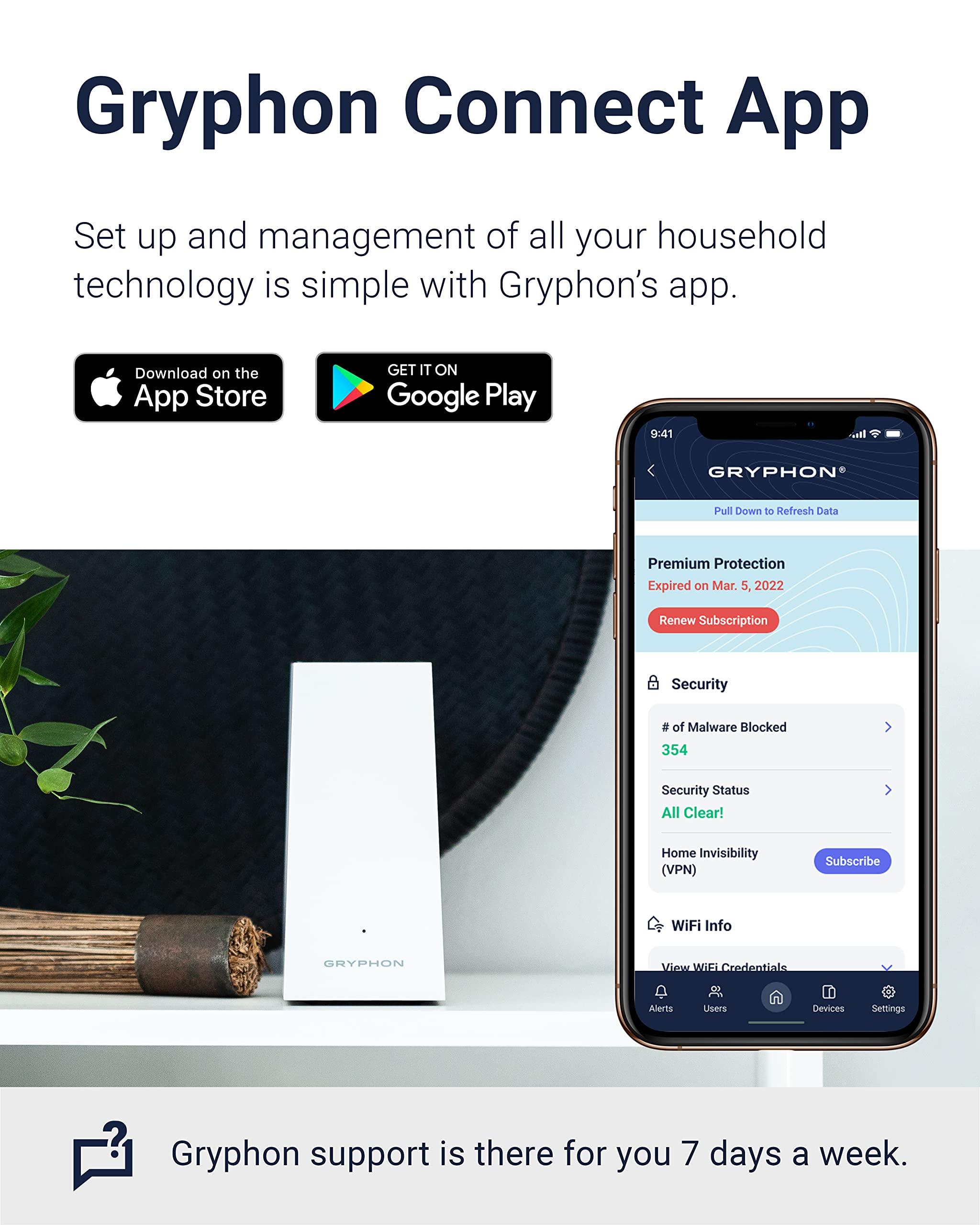 Gryphon Gryphon AX Ultra-Fast Mesh WiFi 6 Parental Control Router 2-Pack Advanced Content Filters and Next-Gen Firewall - 4.3 Gbps Across 3,000 sq. ft. per Router for Multi-Device Households