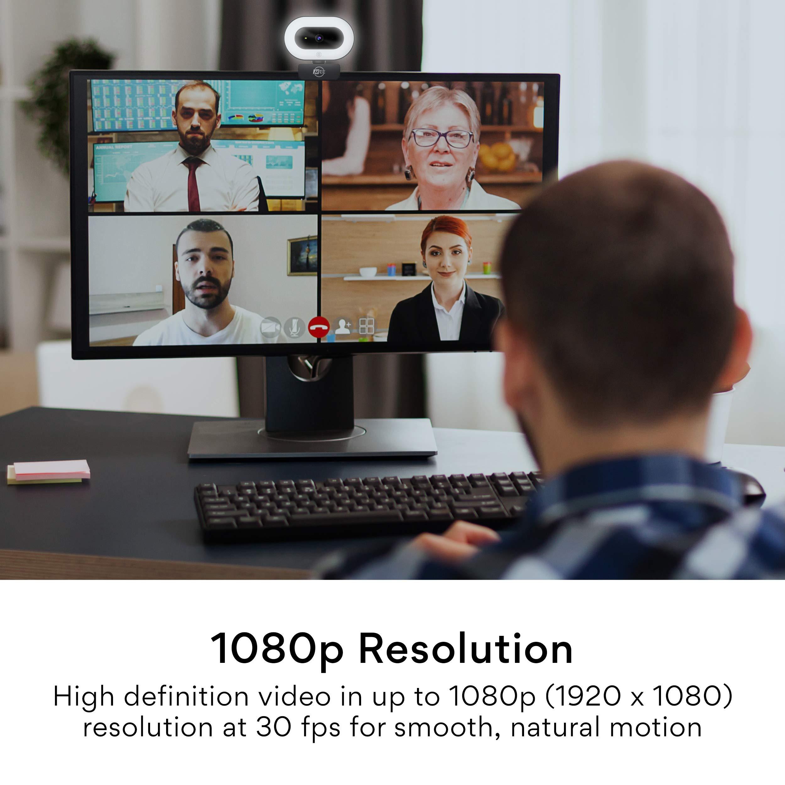 MEE audio MEE audio CL8A 1080p HD Webcam with Ring Light, Microphone, Autofocus, Low Light Correction, 360° Rotation; USB Streaming Web Camera for Video Calling via Zoom/Skype on Computer PC Mac Laptop Desktop