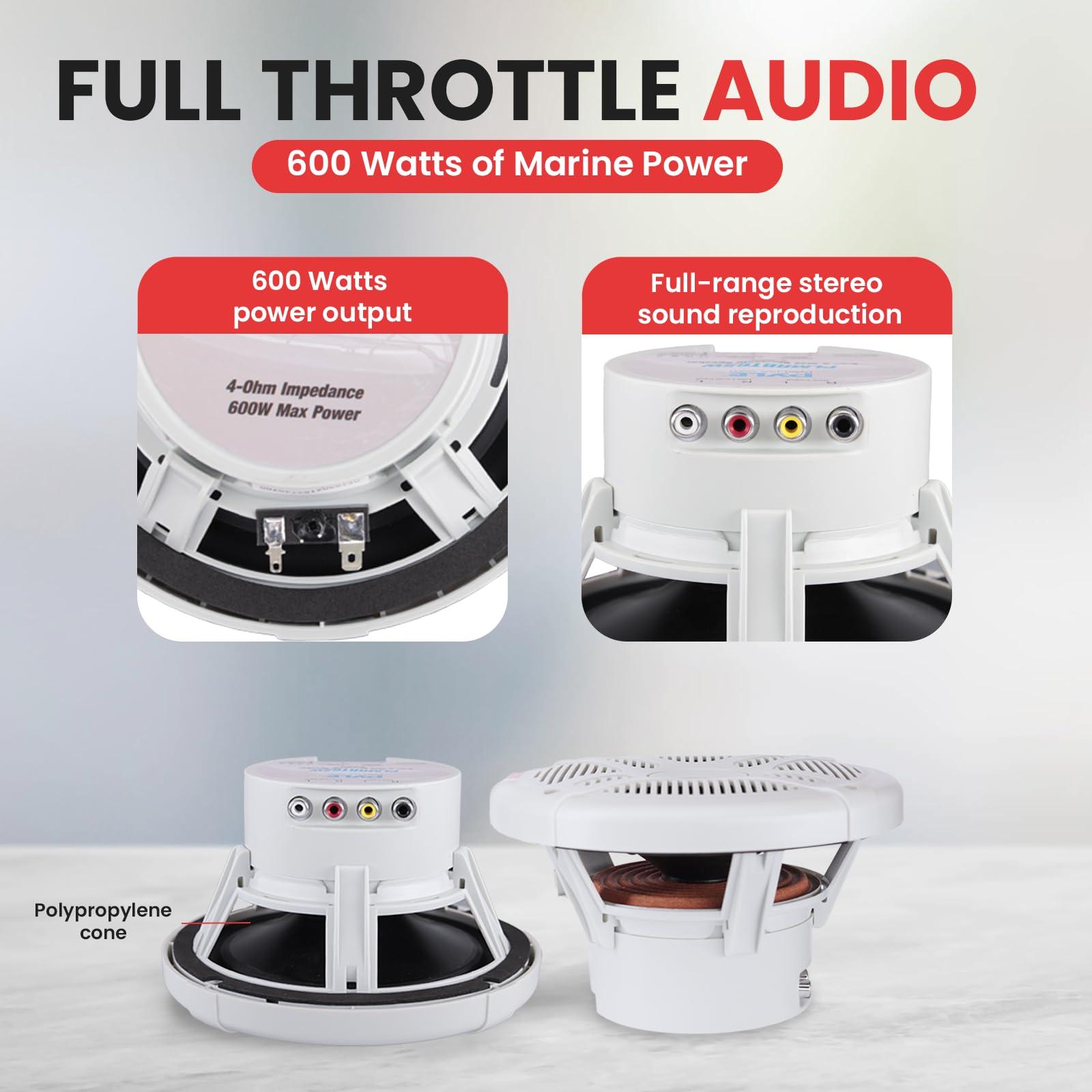 Pyle 6.5 Inch Bluetooth Marine Speakers - 2-way IP-X4 Waterproof and Weather Resistant Outdoor Audio Dual Stereo Sound System with 600 Watt Power and Low Profile Design - 1 Pair - Pyle PLMRBT65W (White)