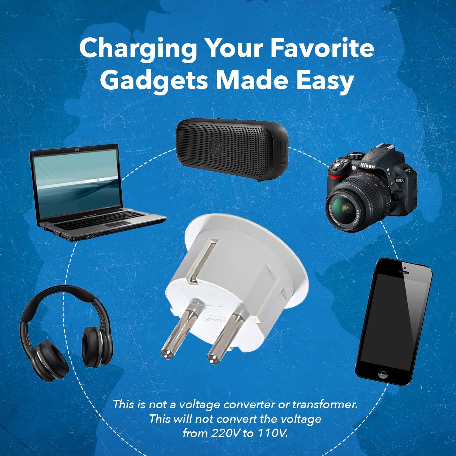 OREI OREI American USA To European plug adapter Type E/F schuko plug adapter - Use in Germany, France, & more - CE Certified For Mobile, Laptop & Camera Chargers - 2 Pack