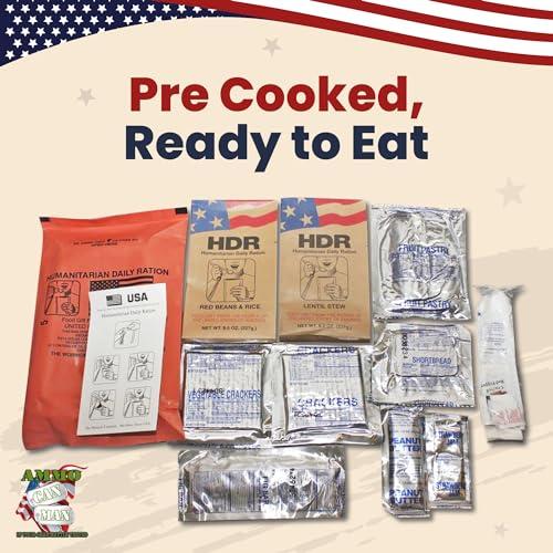 Ammo Can Man Humanitarian Daily Ration MRE Case 5 US FEMA Emergency rations MRE Varieties - Low Sodium Pre cooked w/Entree, Side Dishes for Hunting, Camping & More, 10 pack, Inspection Date 1/2024 or Better.