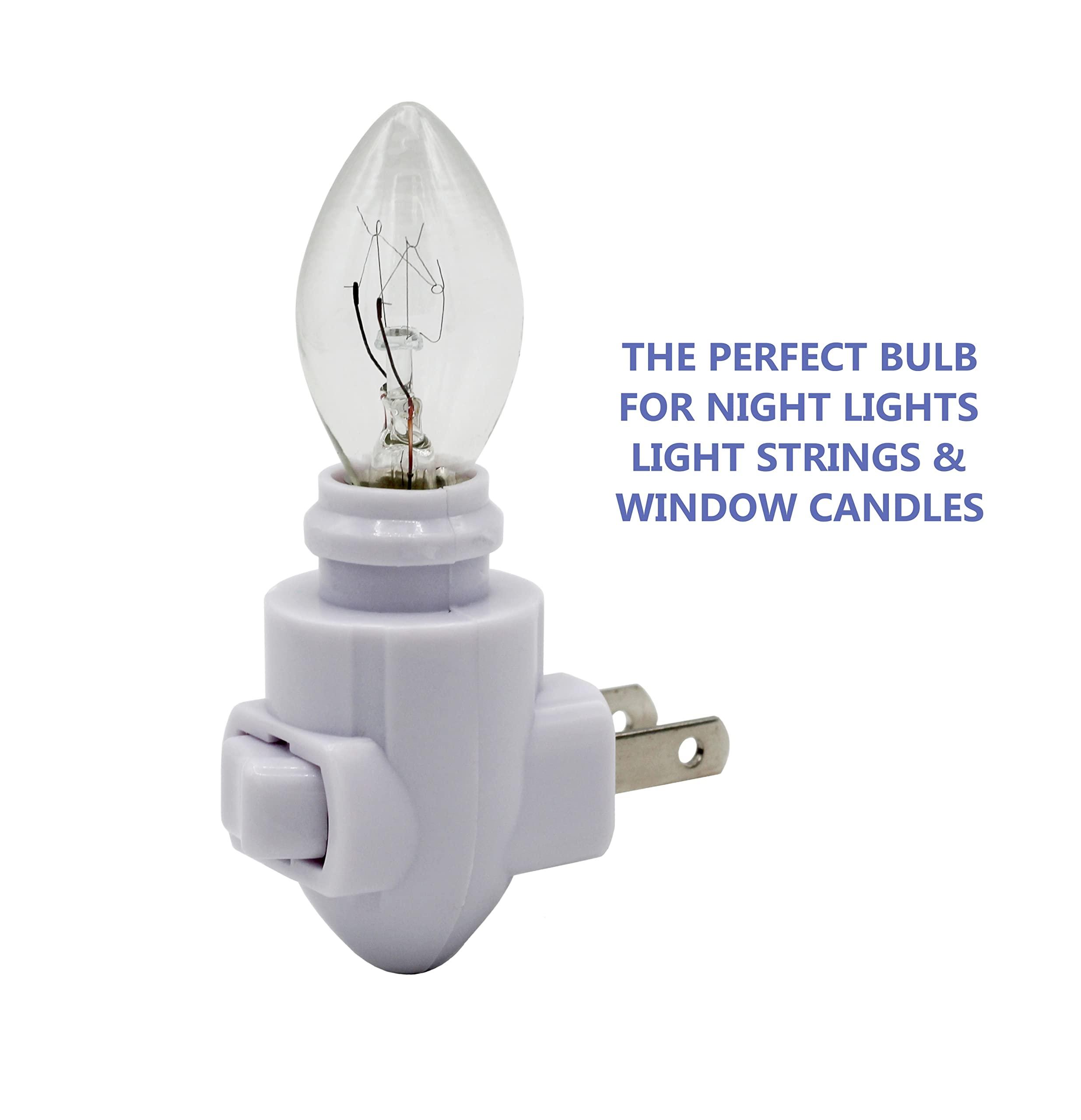 Creative Hobbies Creative Hobbies 25 Pack of 4W Night Light Bulbs, Incandescent C7, Clear, Steady Burning, 4 Watt, Candelabra Base E12 (Chandelier Size Base)