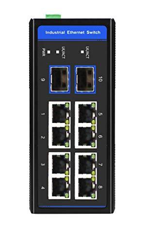 ROBOfiber HGW-802SM-PSE - 8X RJ45 + 2X SFP Ports Gigabit Ethernet Managed PoE Industrial Fiber Switch 240W Total Power, DIN Rail Mount, -40 to +75 Celsius