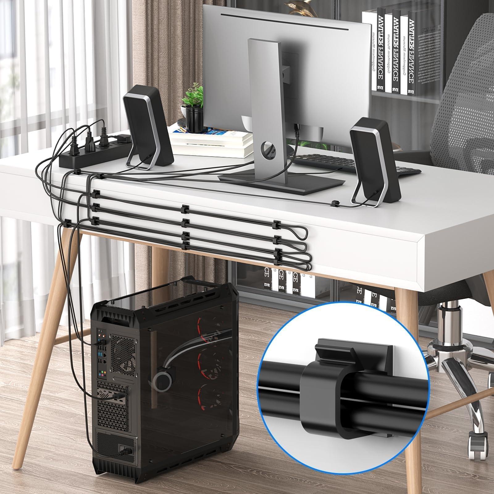 Yocice Large Cable Clips 40pcs with Strong Adhesive Tapes,Wire Holder Organizer Cord Management for Car, Office and Home (Black- L05(40PCS))