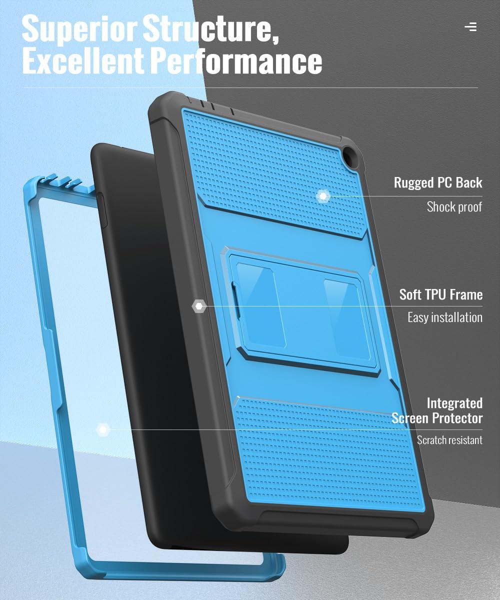 MoKo MoKo Case Fits All-New Amazon Kindle Fire HD 10 Tablet(13th Gen, 2023 Release) 10.1\"-[Heavy Duty] Full Body Rugged Cover Stand Case for Fire Tablet 10 2023 with Built-in Screen Protector, Gray/Blue