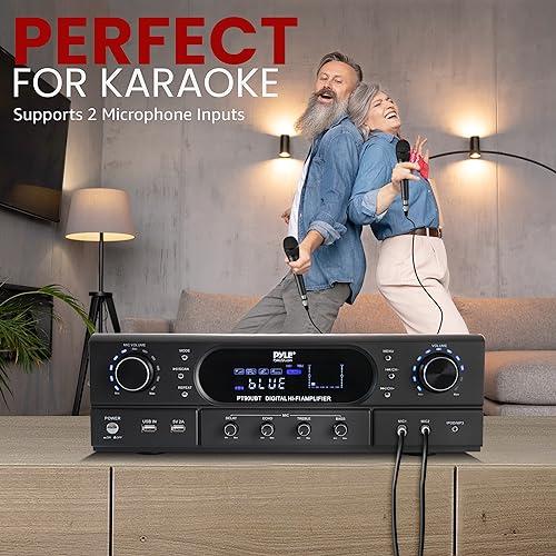 Pyle Pyle Bluetooth Home Theater Receiver Amplifier - 180W Peak Power Amp w/Treble, Bass, Echo Control, MP3/USB/FM, Dual Channel Audio Stereo System for Home Streaming Entertainment, Karaoke, Professional