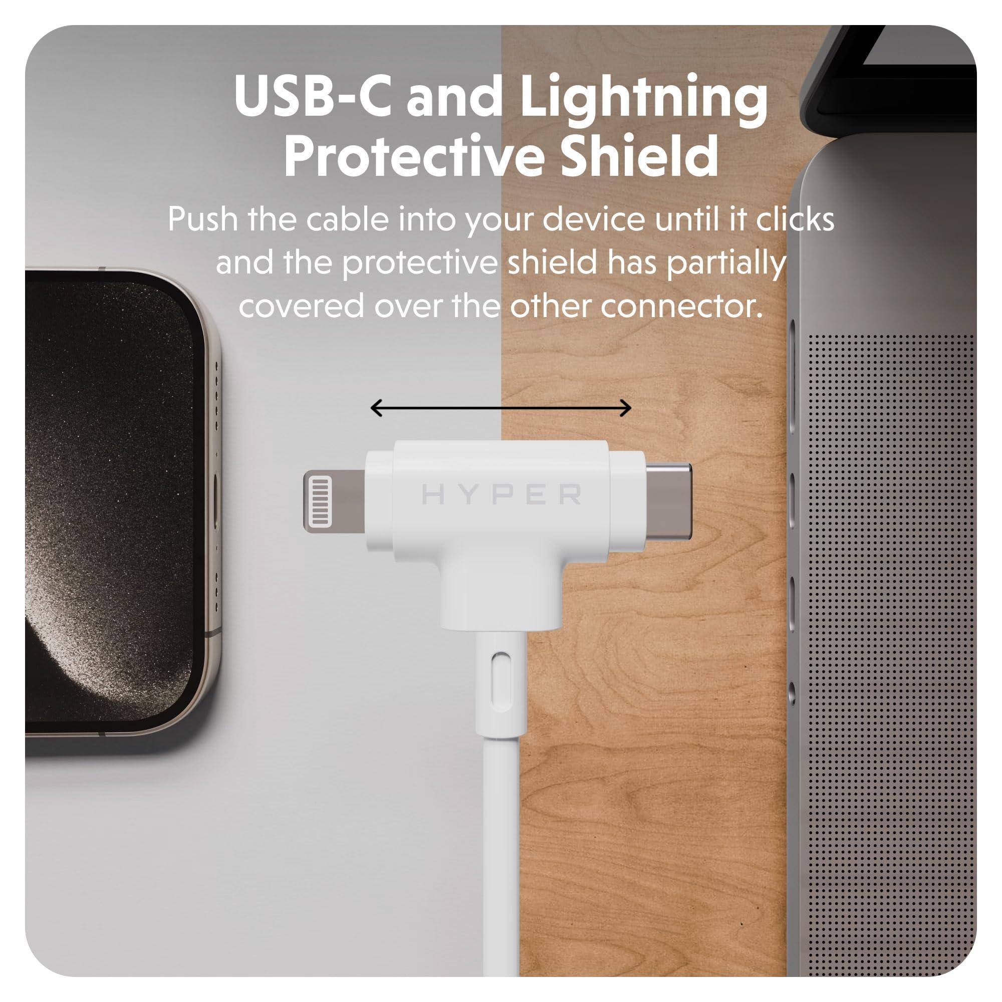 Hyper HyperJuice USB C and Lightning Cable - Silicone Hybrid Lightning Cable w/ 60W Charging, Apple MFi Certified, Durable, Tangle-Free USB C and Lightning Cable 2 in 1 Design for Laptops & Phones