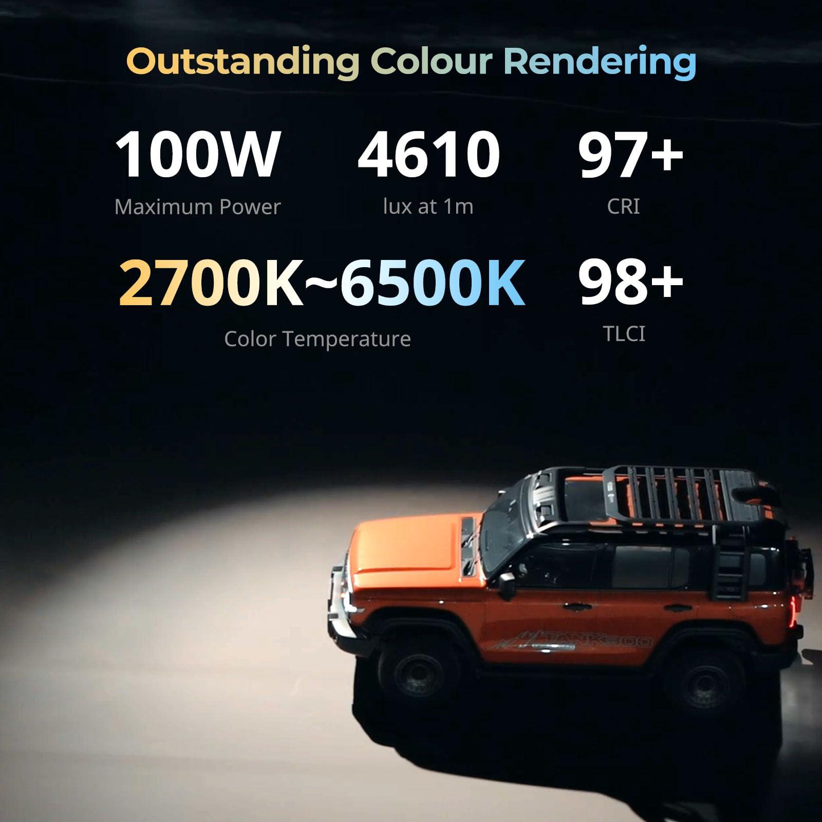 SMALLRIG SmallRig RC 100B COB Video Light, 100W Bi-Color 2700K-6500K, Type-C PD Fast Charging, Built-in Battery Plate, with App Control for Photography, Photo Studio, Standard Version (Without Battery) 4893