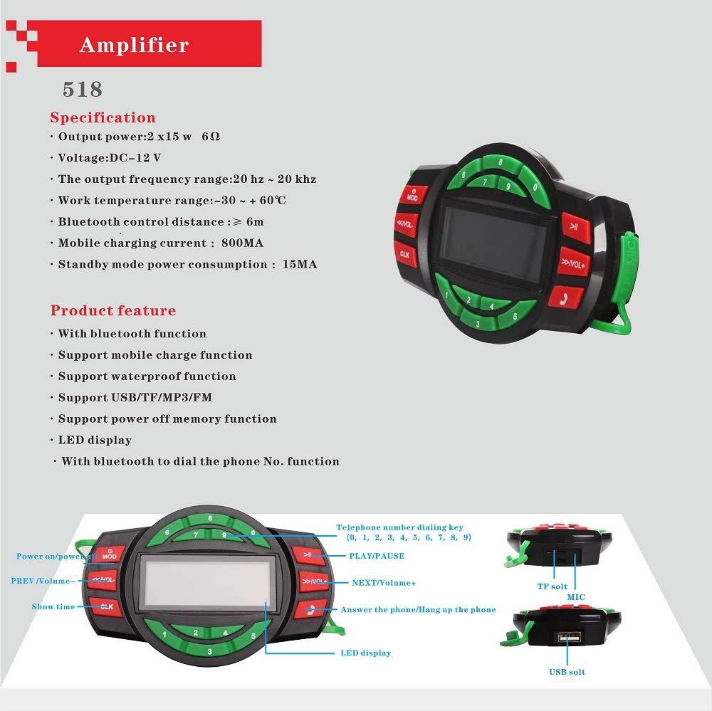 XYC XYC UTV ATV Bluetooth Amplifier Sound System Hand-Free Speakers FM USB Audio System Stereo 3 Inch Speakers 12V Motorcycle Waterproof Audio FM Radio Stereo Speaker (Blue&Silver Star)