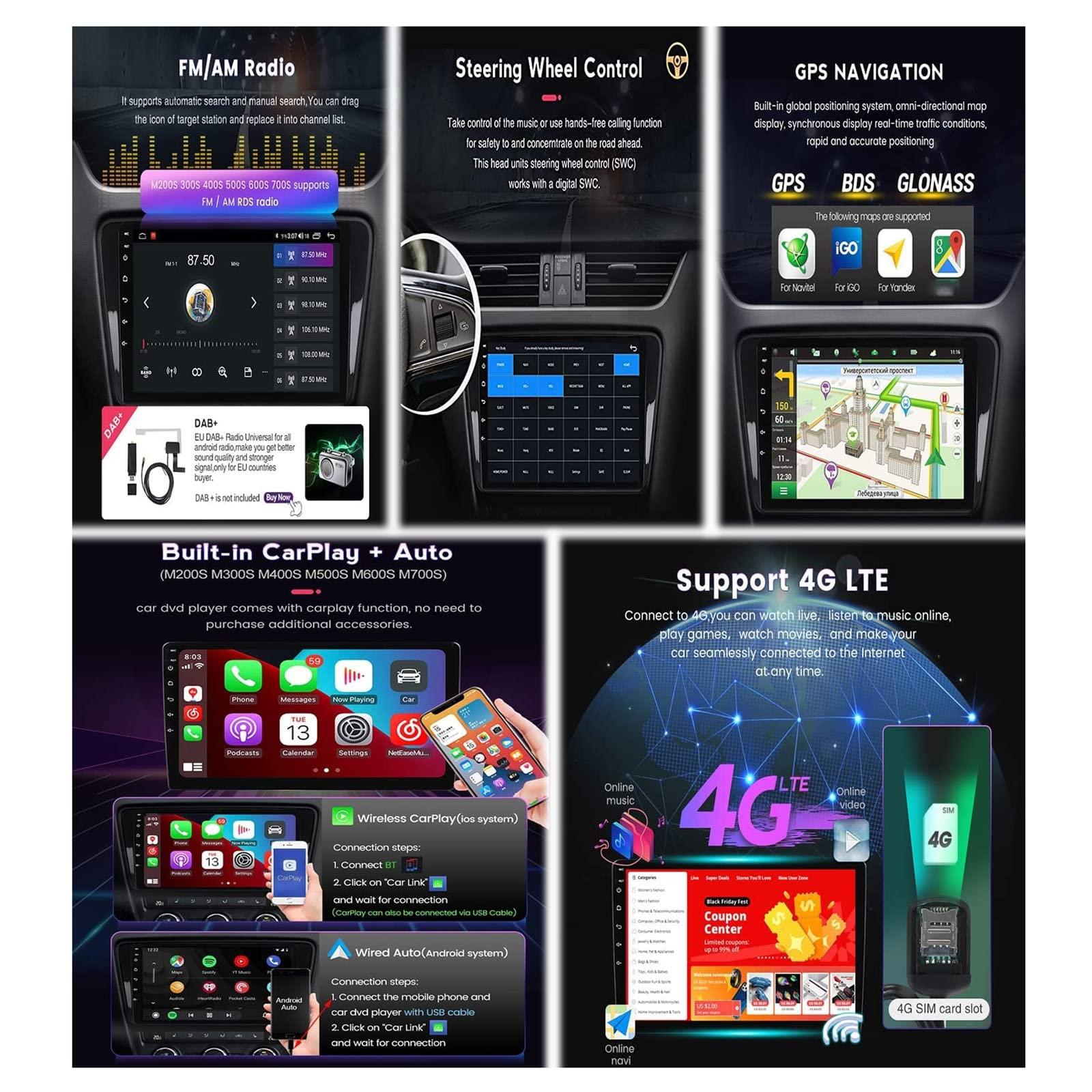 PLOKM 2 din Android 10 Car DVD Multimedia Player Radio Navigation GPS for Toyota Estima 2006-2012 with 9 inch Touch Screen Car Stereo Autoradio