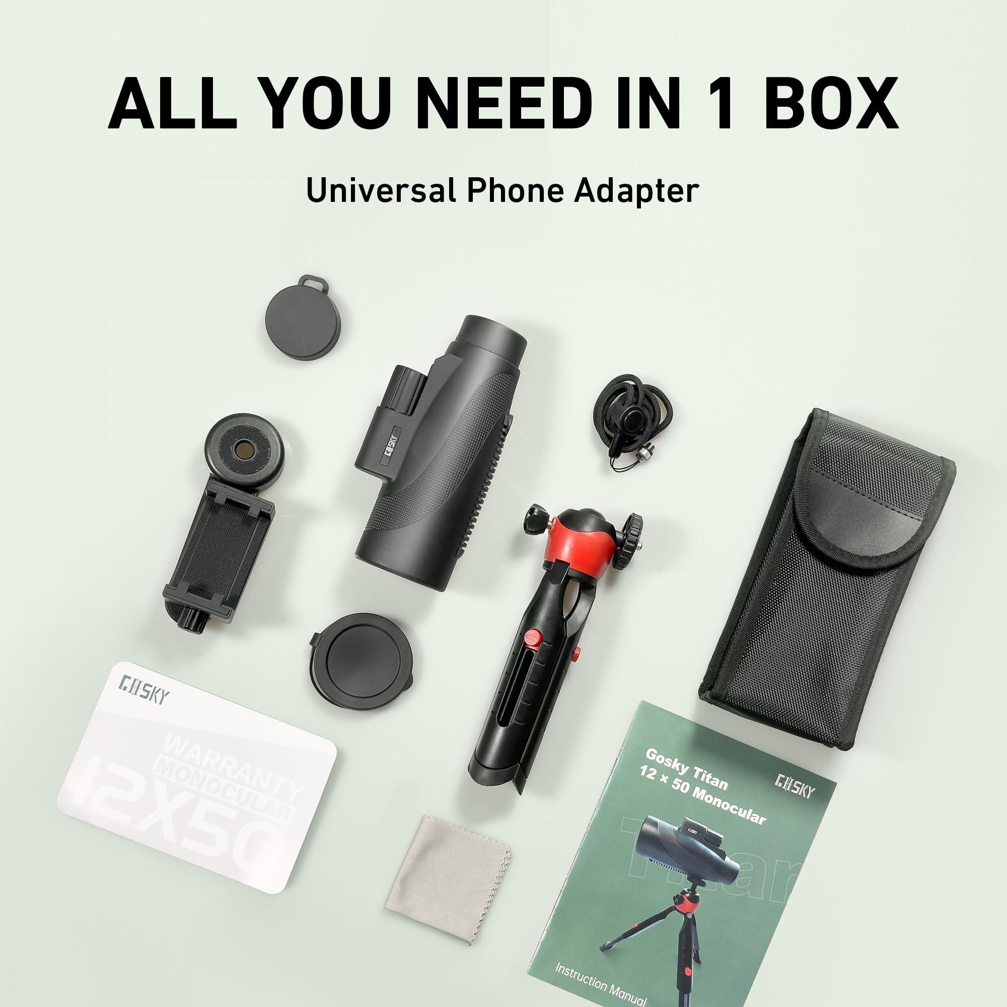 Gosky Gosky 12x50 Monocular for Adults, Monocular Telescope with BAK4 Prism & FMC Lens,Lightweight Monocular Ideal for Bird Watching Hunting Wildlife Hiking Traveling-Black