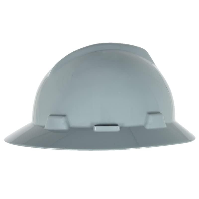MSA MSA 454731 V-Gard Full-Brim Hard Hat with Staz-on Pinlock Suspension | Polyethylene Shell, Superior Impact Protection, Self Adjusting Crown Straps - Standard Size in Gray