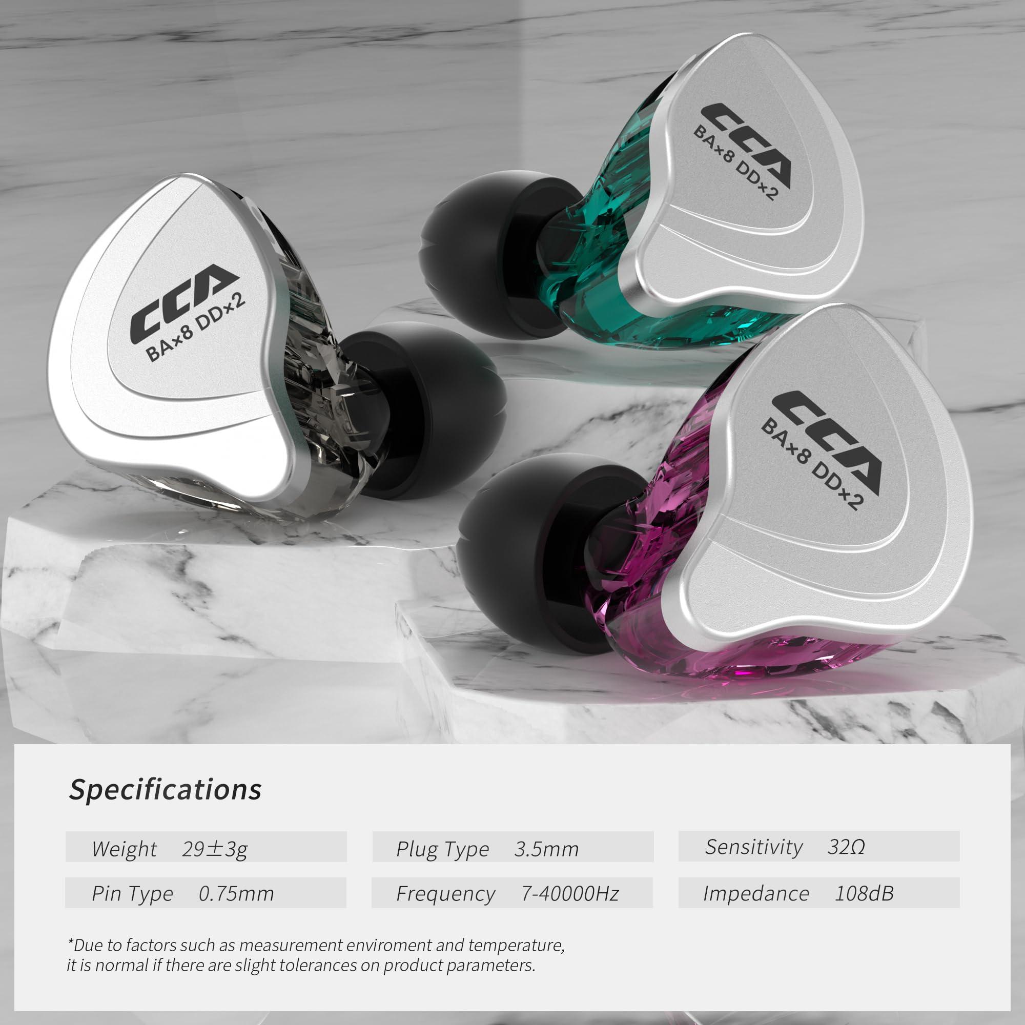 CCA CCA C10 in Ear Monitor Headphone 10 Hybrid Drivers Wired Earbud 4BA 1DD HiFi IEM Earphones Stereo Noise Isolating Earphone with Detachable Cable for Musicians Singers Audiophiles (Black, Without Mic)