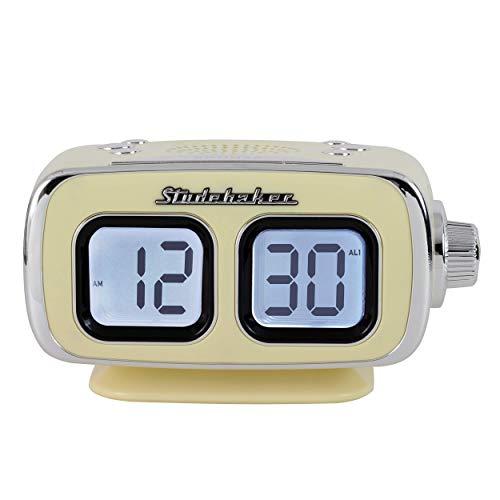 Studebaker Studebaker Large Display LCD AM/FM Retro Clock Radio USB Bluetooth Aux-in Bedroom Kitchen Counter Small Footprint (Cream)