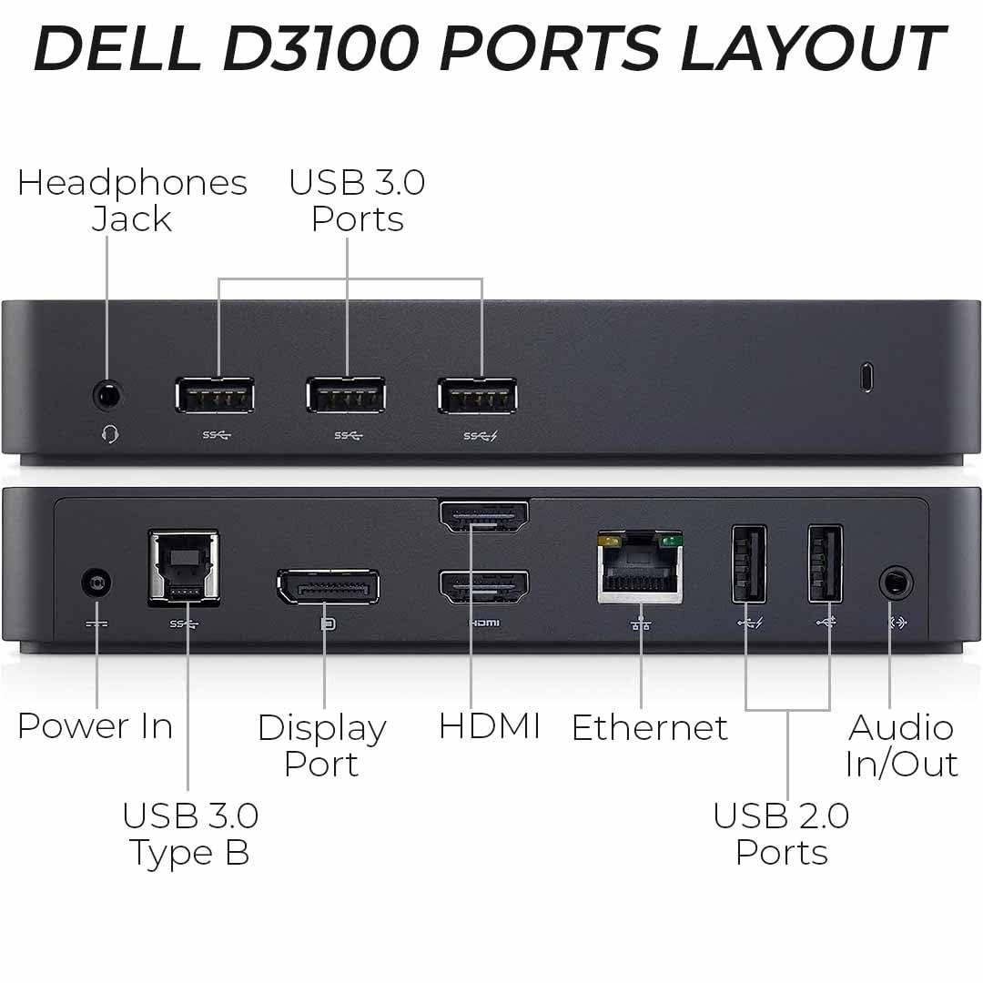 Crossery Dell D3100 Docking Station Bundle - Dual Monitor USB 3.0 Ultra HD/4K Support - Includes HDMI Cable, 65W Power Adapter, Ethernet Cable & Microfiber Cleaning Cloth (Renewed)