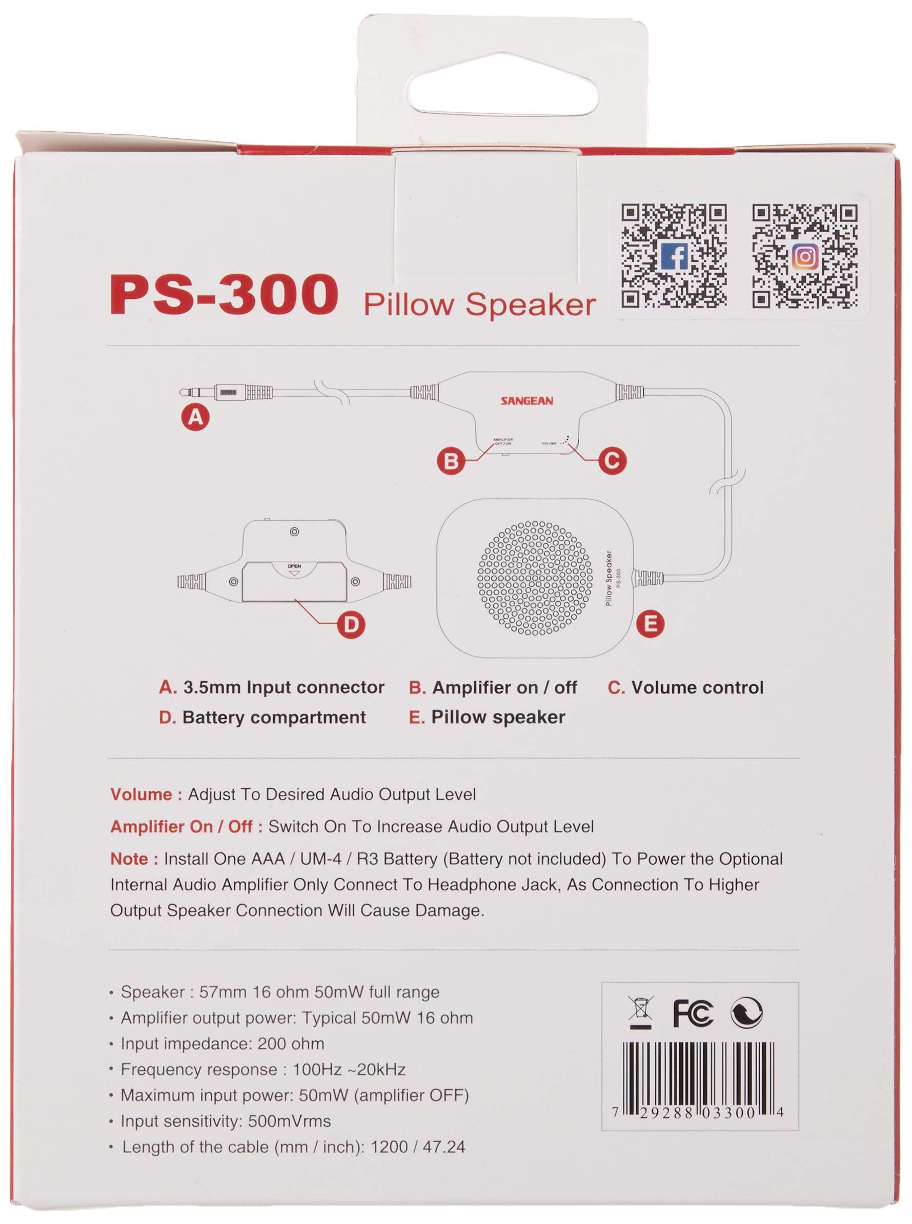 Sangean Sangean PS-300 Pillow Speaker with In-line Volume Control and Amplifier (White)