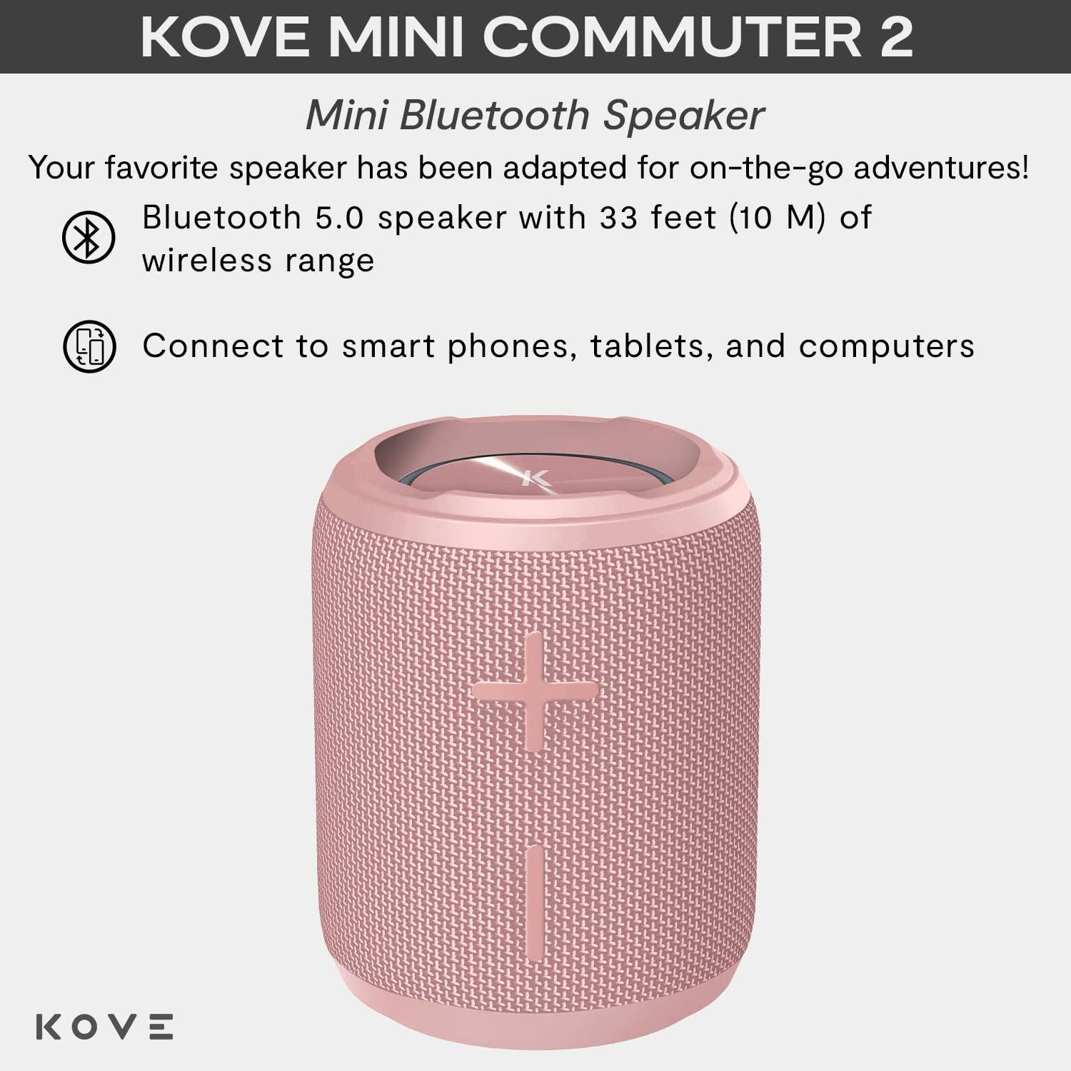 KOVE KOVE Mini Commuter 2 Portable Speaker - Pink Bluetooth Speakers, Wireless with HD Louder Volume, Deep Bass Subwoofer, Microphone, IPX7 Water Resistant - Perfect Boom Box for Home, Outdoor or Travel