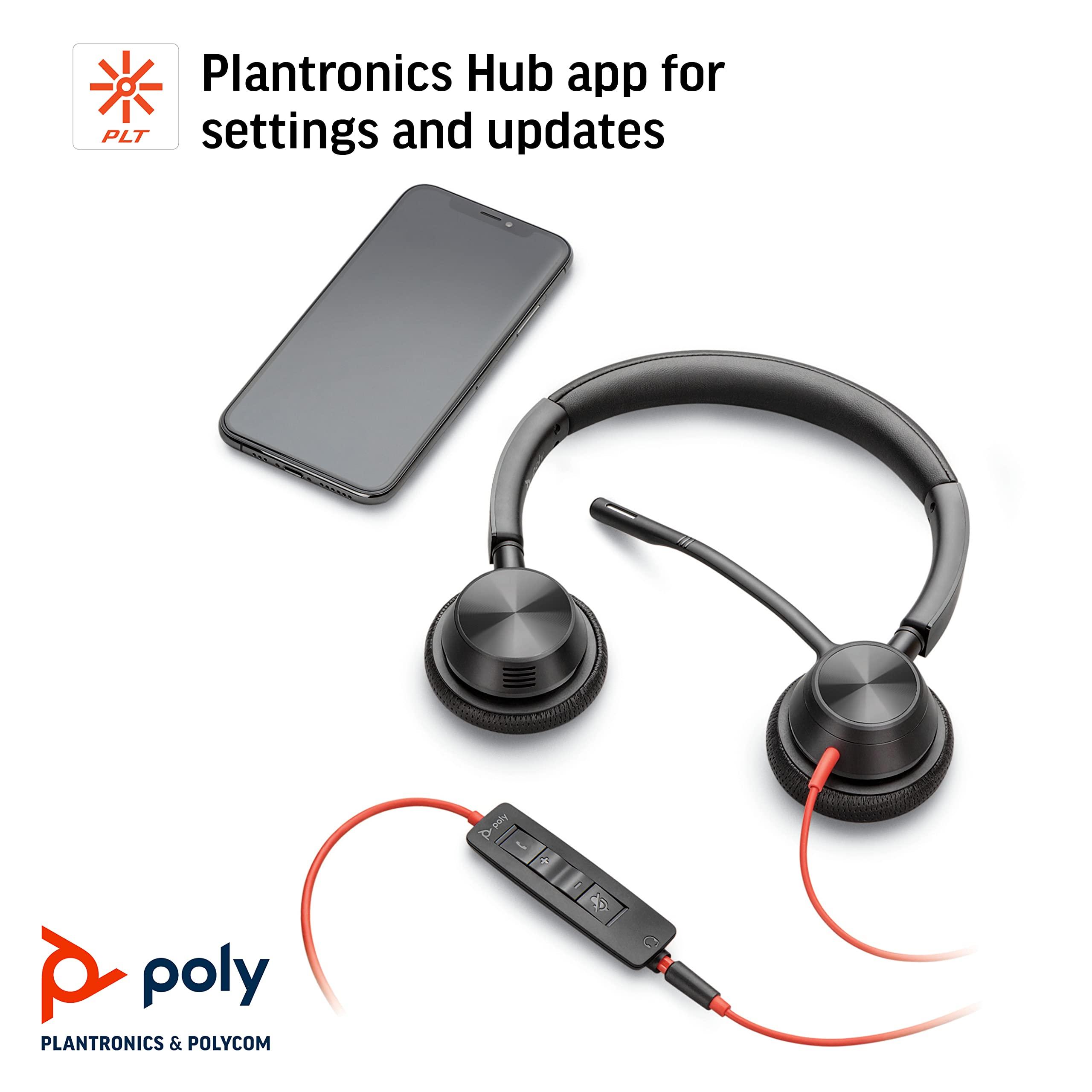 Poly Plantronics - Blackwire 3325 Wired Stereo USB-C Headset with Boom Mic (Poly) - Connect to PC/Mac via USB-C or Mobile/Tablet via 3.5 mm Connector - Works with Teams, Zoom & More
