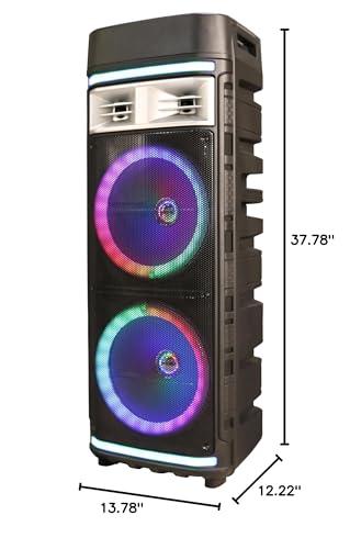 Supersonic IQ Sound IQ-6612DJBT 2 x12-inch Portable DJ Speaker, TWD, 600 Watts, LED Light Show, USB/Micro SD & AUX Inputs, FM Radio, Mic Input, Rechargeable Battery, with Handles, Wheels, and Remote Control